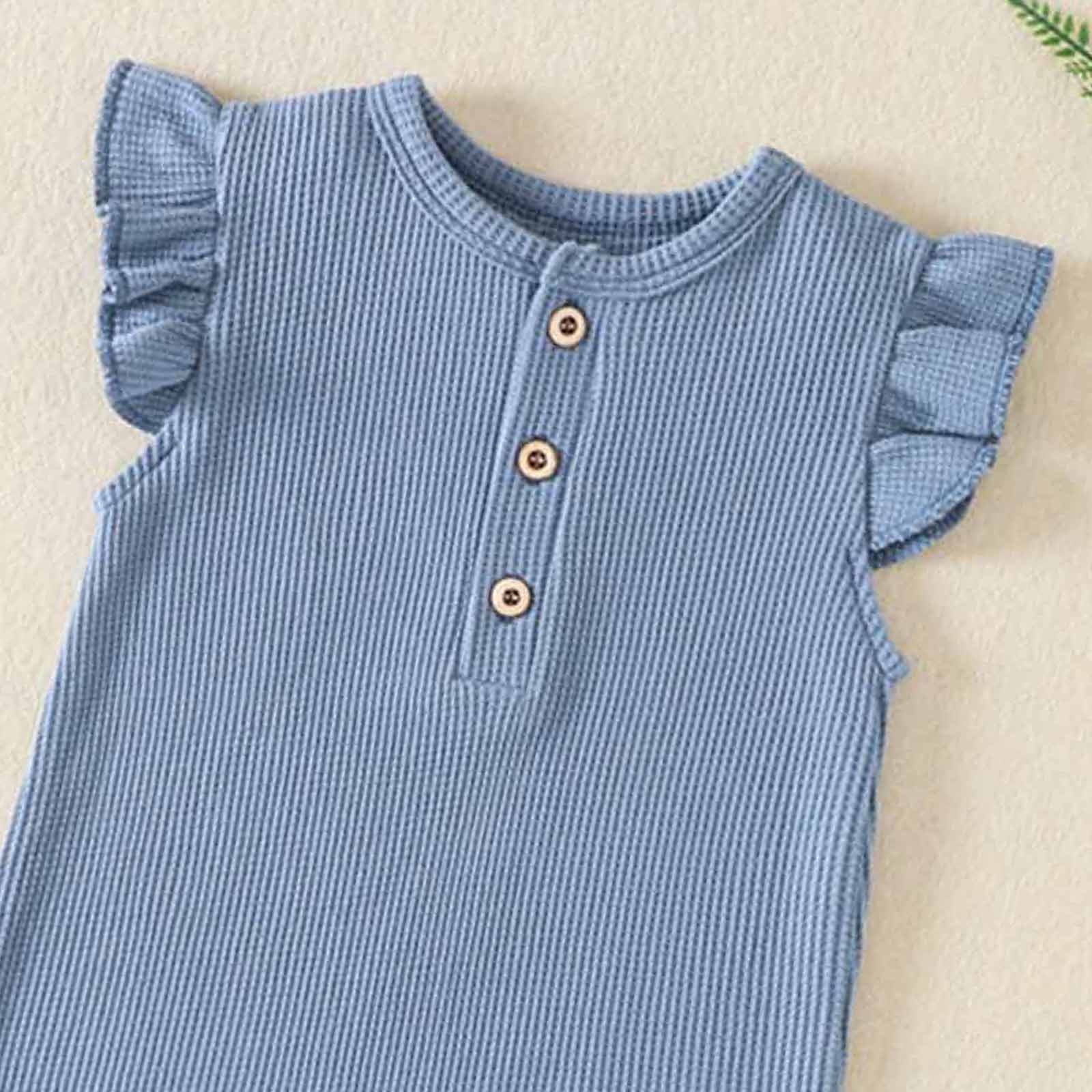 Bovxnpu Infant Baby Sleeveless Cotton Romper Fly Sleeve Jumpsuit (Blue, 12 Months) r7sn7