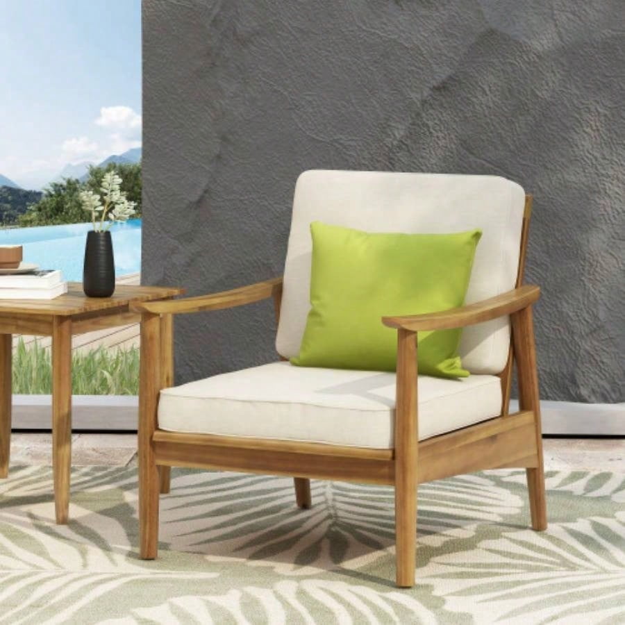 DOKEA Laurent Outdoor Club Chair Set, Acacia Wood Patio Furniture with Thick Cushions (500 lb Capacity, 4-Piece Set) 7mjvs