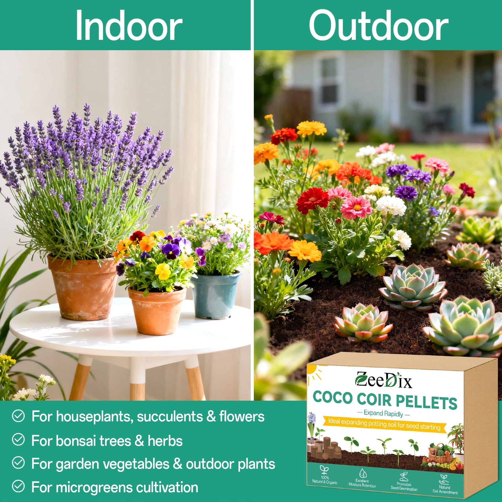 ZeeDix Compressed Coco Coir Fiber Potting Soil Pellets for Indoor and Outdoor Gardening (1.18 in, 100 Pack) ndbh1