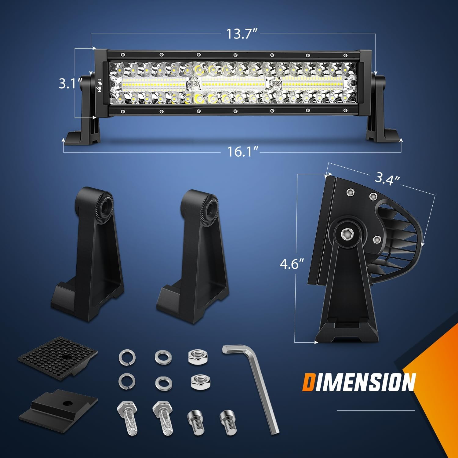 Nilight 13.5 Inch LED Light Bar, Triple Row Spot Flood Combo, Offroad Driving Fog Work Light (Black, 13.5 in) ip49n