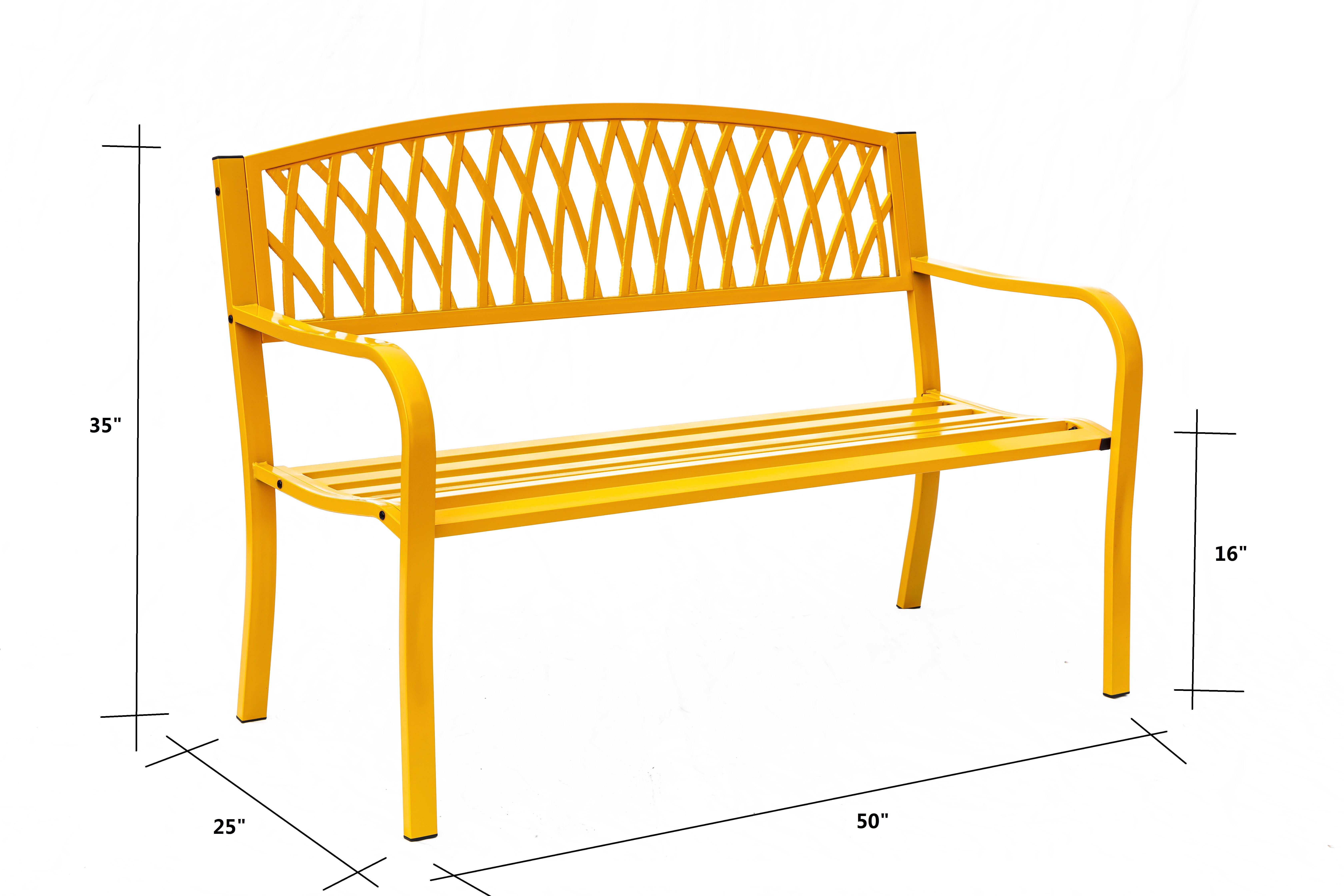 Hi-Line Gift Cast Iron Outdoor Garden Bench, Ergonomic Seating for Patio and Yard (Yellow, 50 in) mz81x