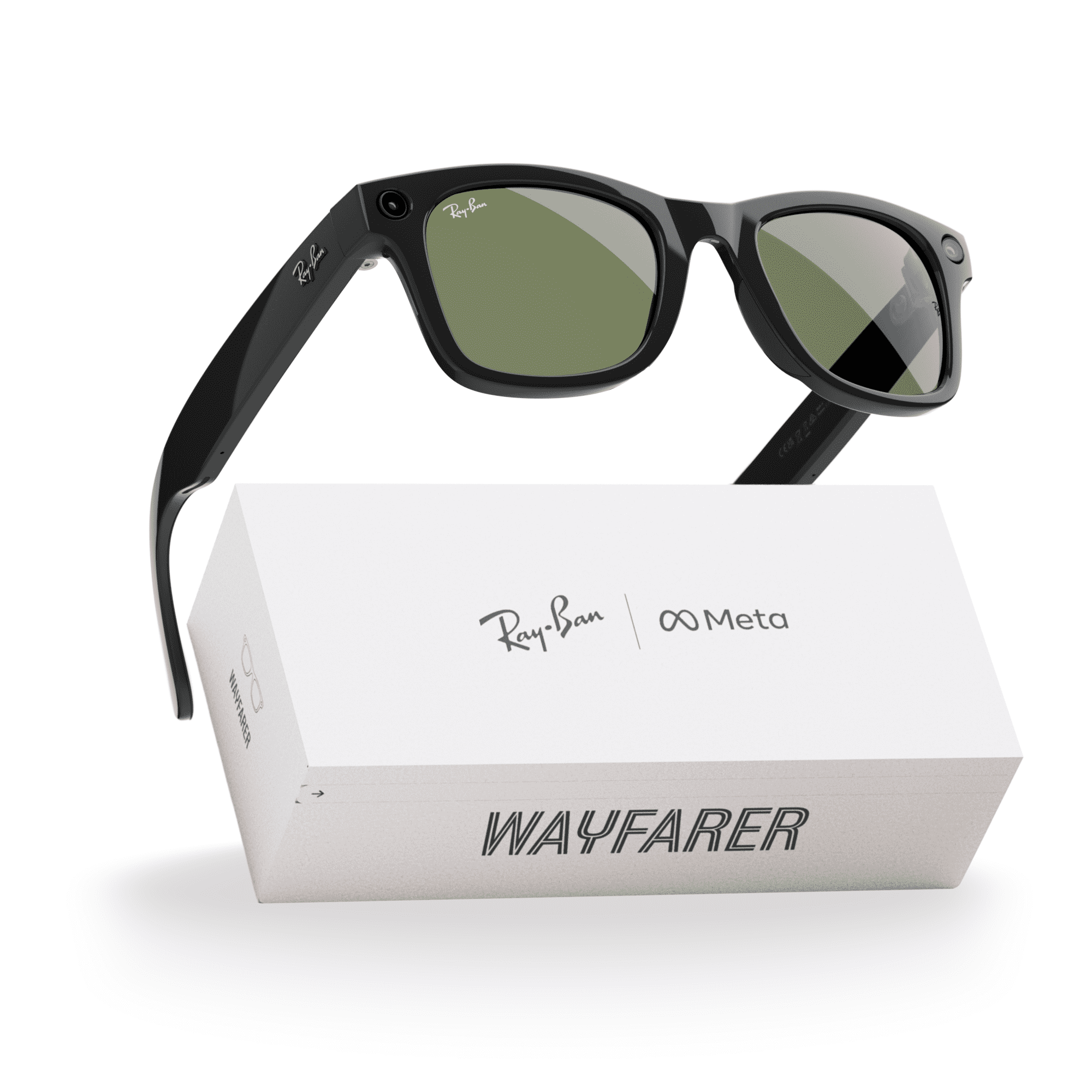 Ray-Ban Meta Wayfarer Smart AI Glasses (Shiny Black, Green Lenses, Gen 1) g1gp4