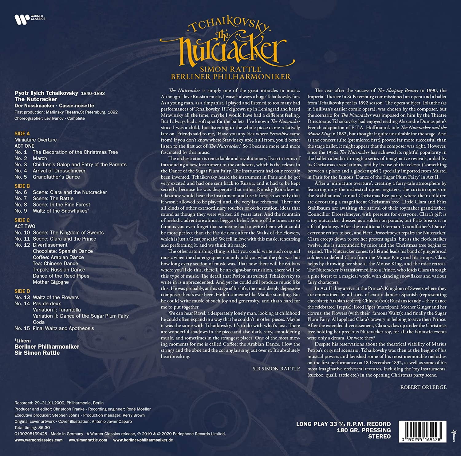 Warner Classics Tchaikovsky The Nutcracker Vinyl Record (Sir Simon Rattle, Berliner Philharmoniker, 12 in) tv4ub