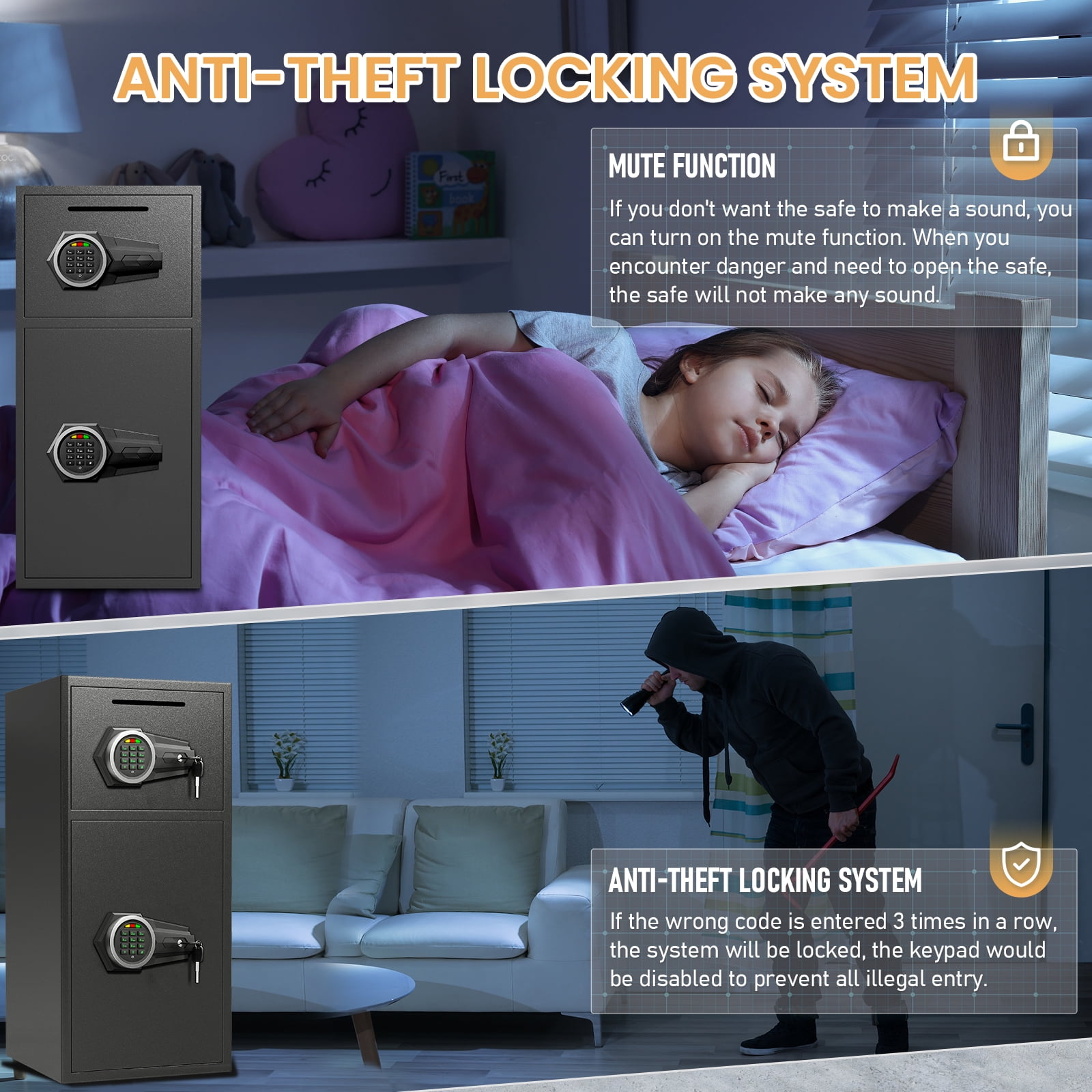 RIFLEWELL 6.5 Cuft Double Door Security Safe with Drop Slot, Digital Keypad Alloy Steel Cabinet (Black, 6.5 Cuft) puhks