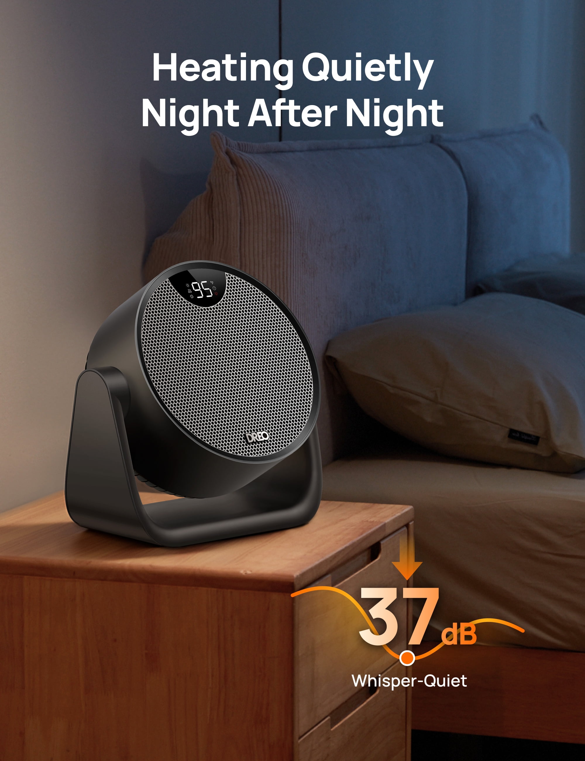 DREO Circular Space Heater, 1500W Portable Electric Heater with Remote, 60° Adjustable Tilt, ECO Mode, Whisper-Quiet (Black) unu9y