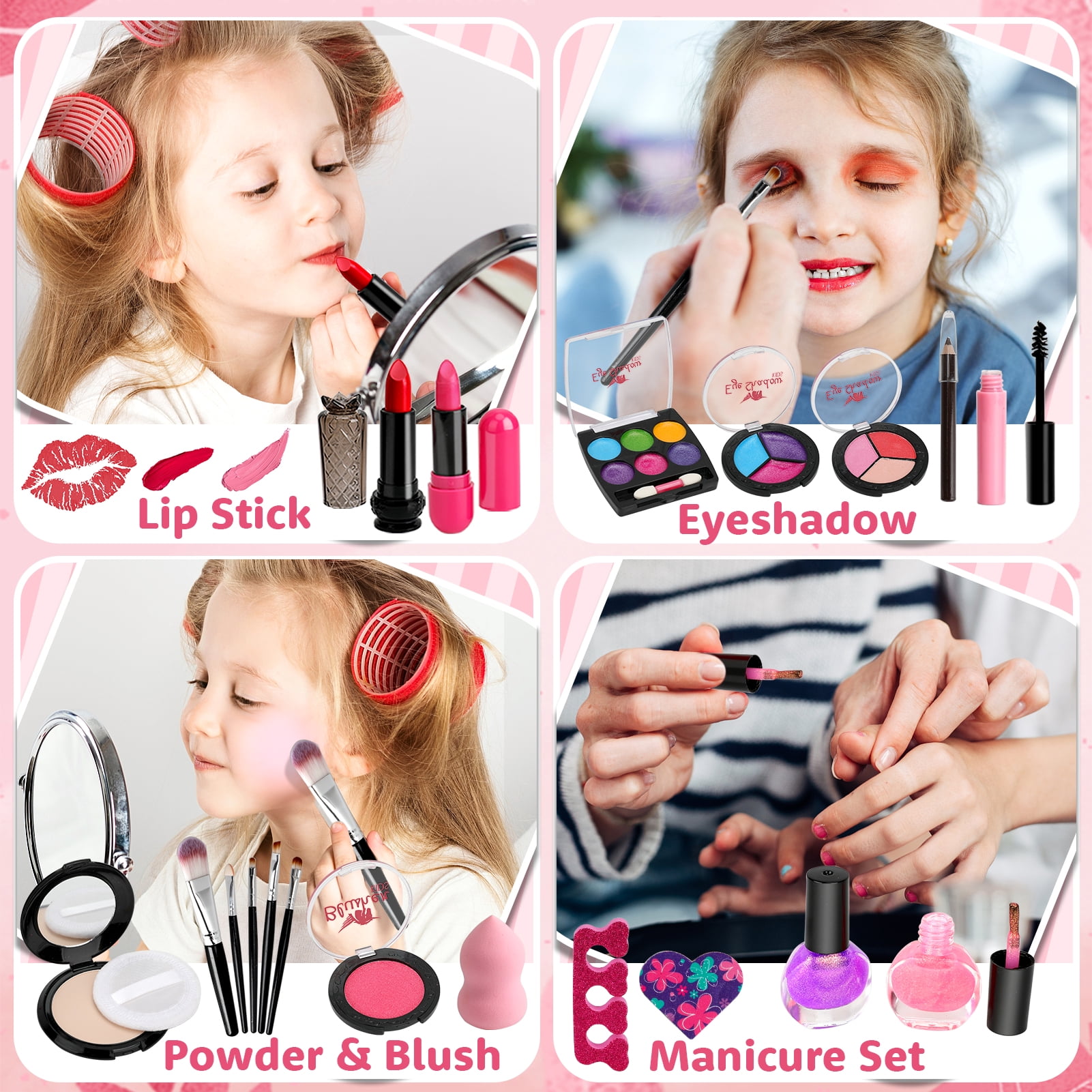 Sendida Washable Kids Makeup Kit for Girls, Pretend Play Cosmetic Set with Makeup Bag (25 Pieces) 6ltc7