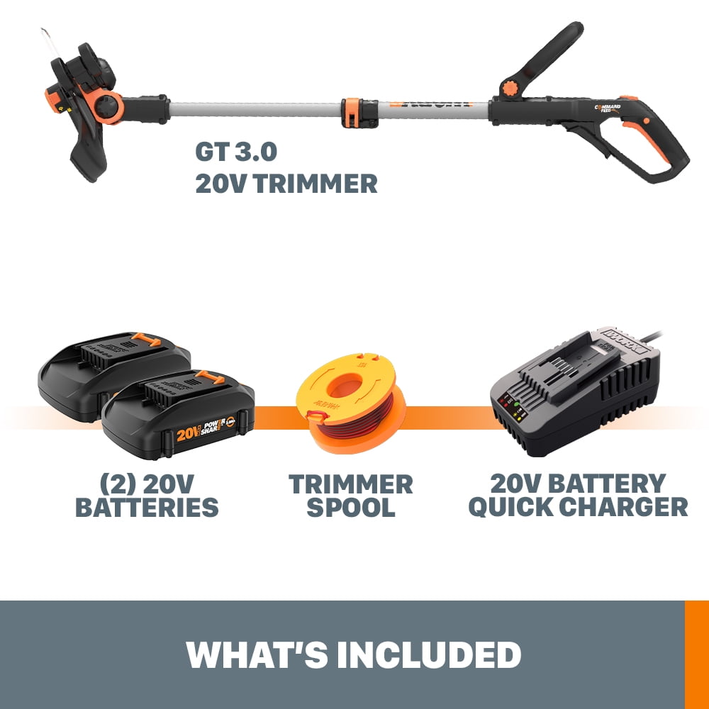 Worx WG163.10 20V PowerShare Cordless Grass and Weed String Trimmer and Edger (12 in, 2-Battery Kit) l9sjb