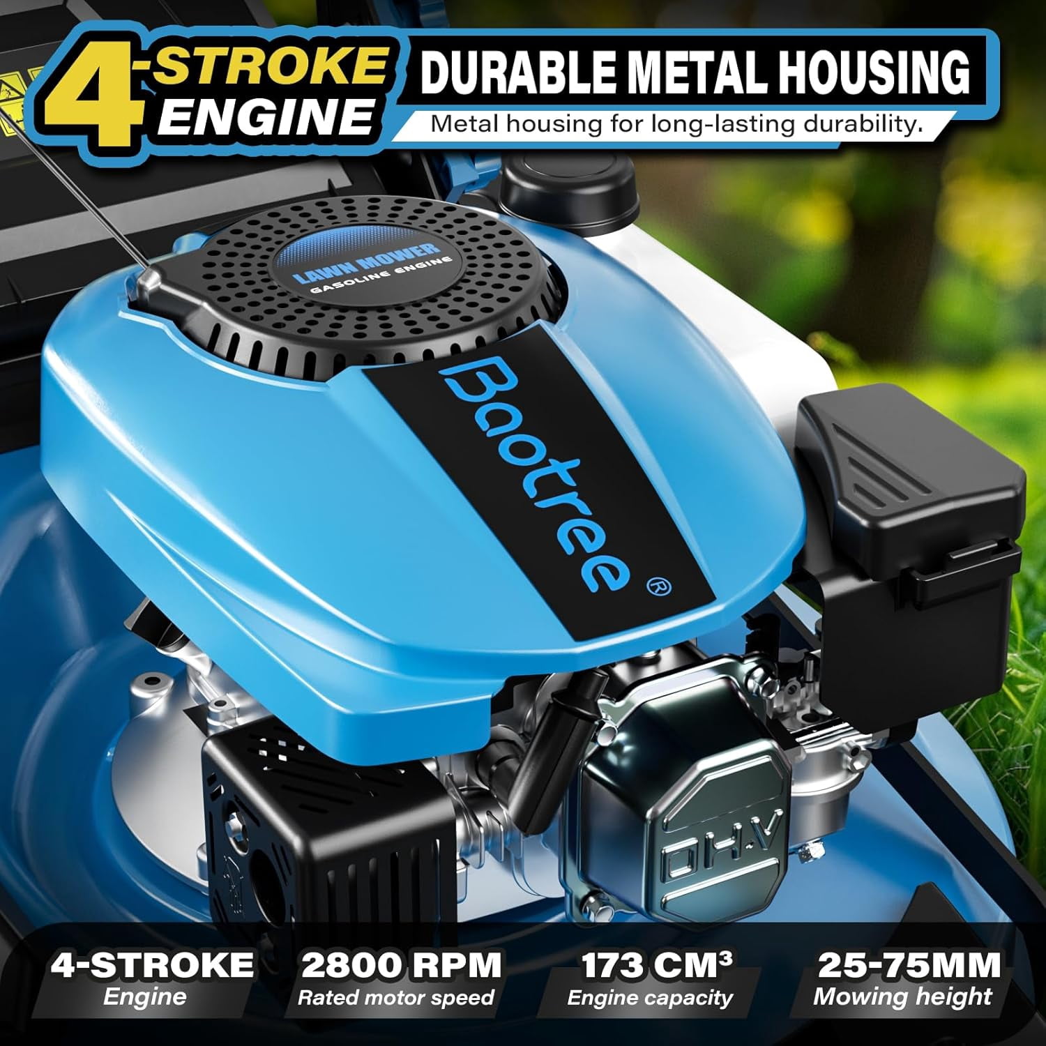 MRKMRZ Gas Powered Push Lawn Mower, 21 in Cutting Deck, 201cc 4-Cycle Engine, 3-in-1 Mowing System (Blue, 21 in) h8kgx