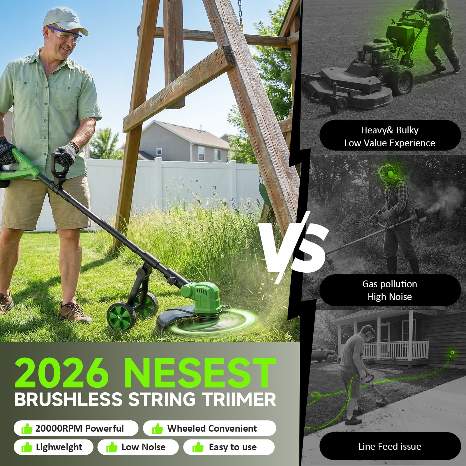Fovendi 12-inch Cordless String Trimmer and Edger with 8 Replacement Spools (Green, 4.0 lb) 1r6ch