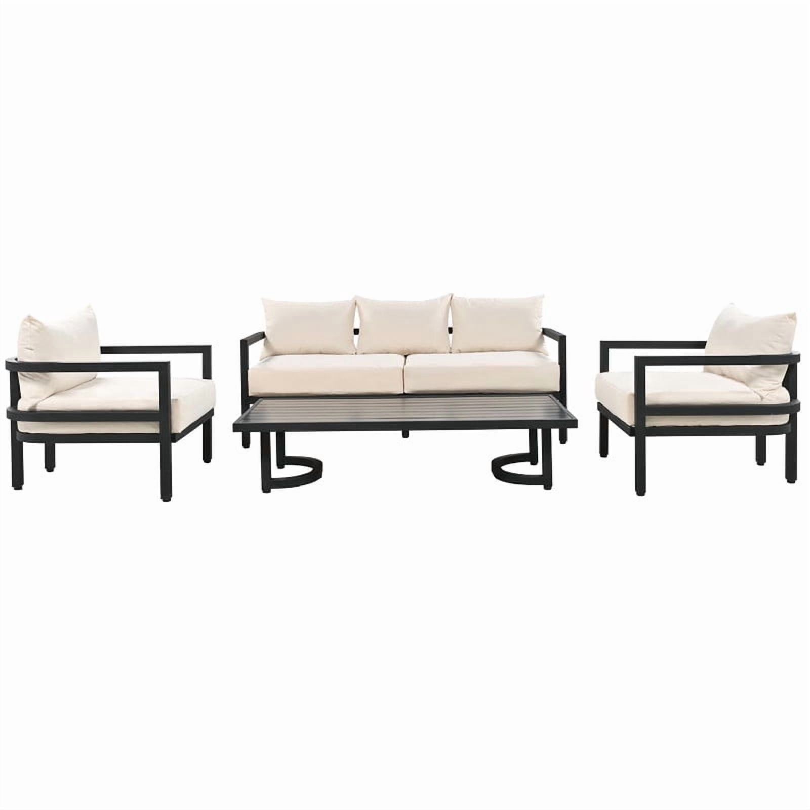 Wakefit 4-Piece Outdoor Sectional Sofa Set with Coffee Table, Weather-Resistant Patio Conversation Furniture (Beige, 4-Piece) lxsnn
