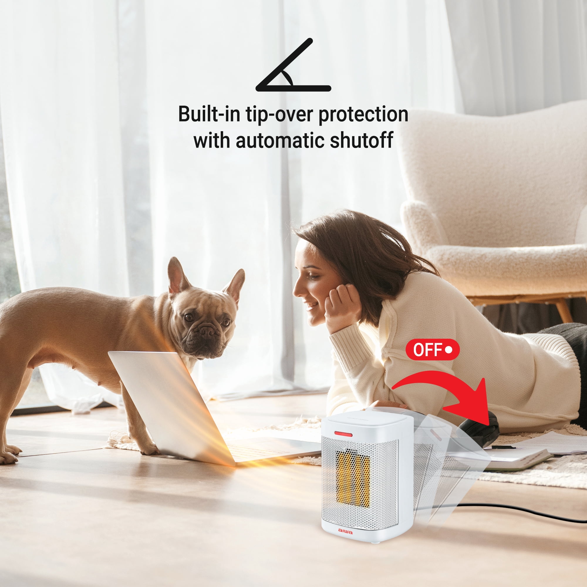 Aiwa Ceramic Space Heater, Mini Portable Electric Indoor Heater with Overheat Protection (White, 6 in x 4.3 in x 4.3 in) preor