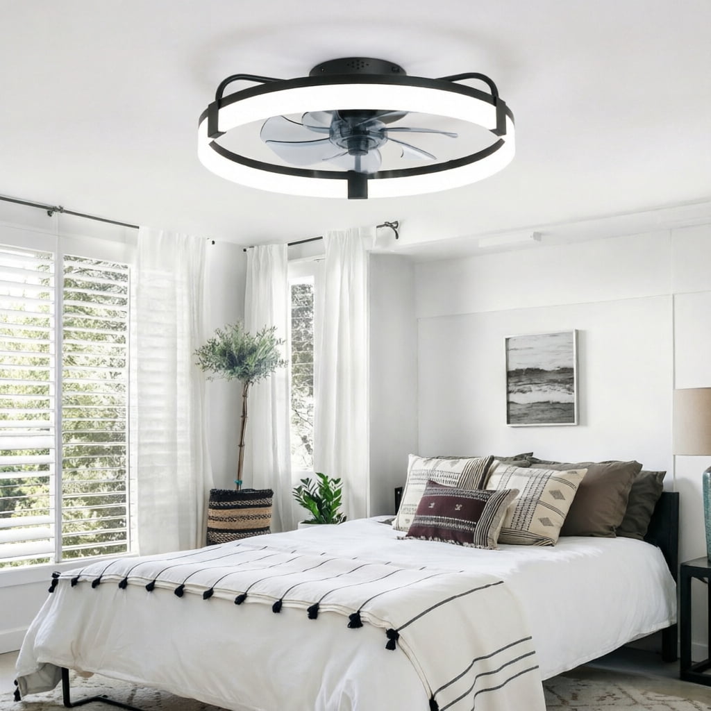 Mehoom 20 in Low Profile Ceiling Fan with LED Light, Remote & APP Control, Reversible 6-Speed Flush Mount Fan (White, 20 in) y3469