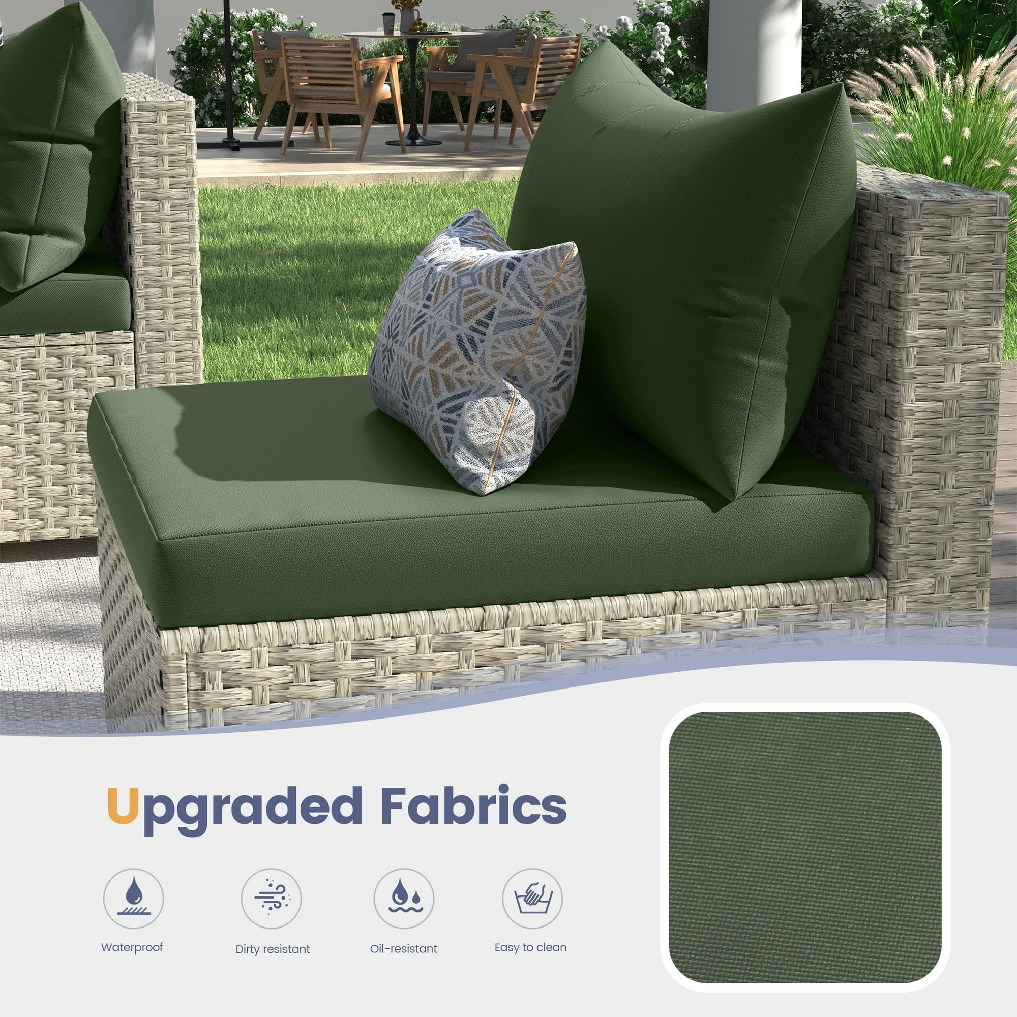 UDPATIO Modular Rattan Outdoor Patio Furniture Set, Weather-Resistant Wicker Sectional Sofa with Cushions (Green, 5-Piece Set) 1kutj