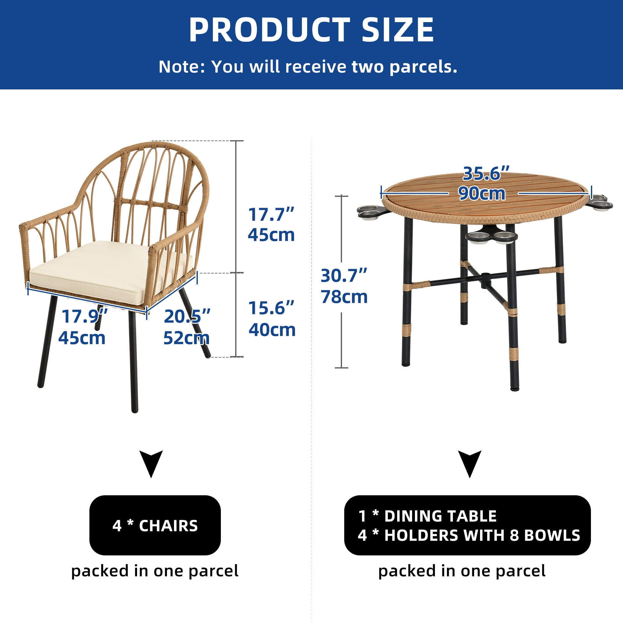 Uforic 5-Piece Outdoor Patio Dining Set, Rattan Wicker Chairs and Round Table with Umbrella Hole (Beige, 5-Piece Set) w85un