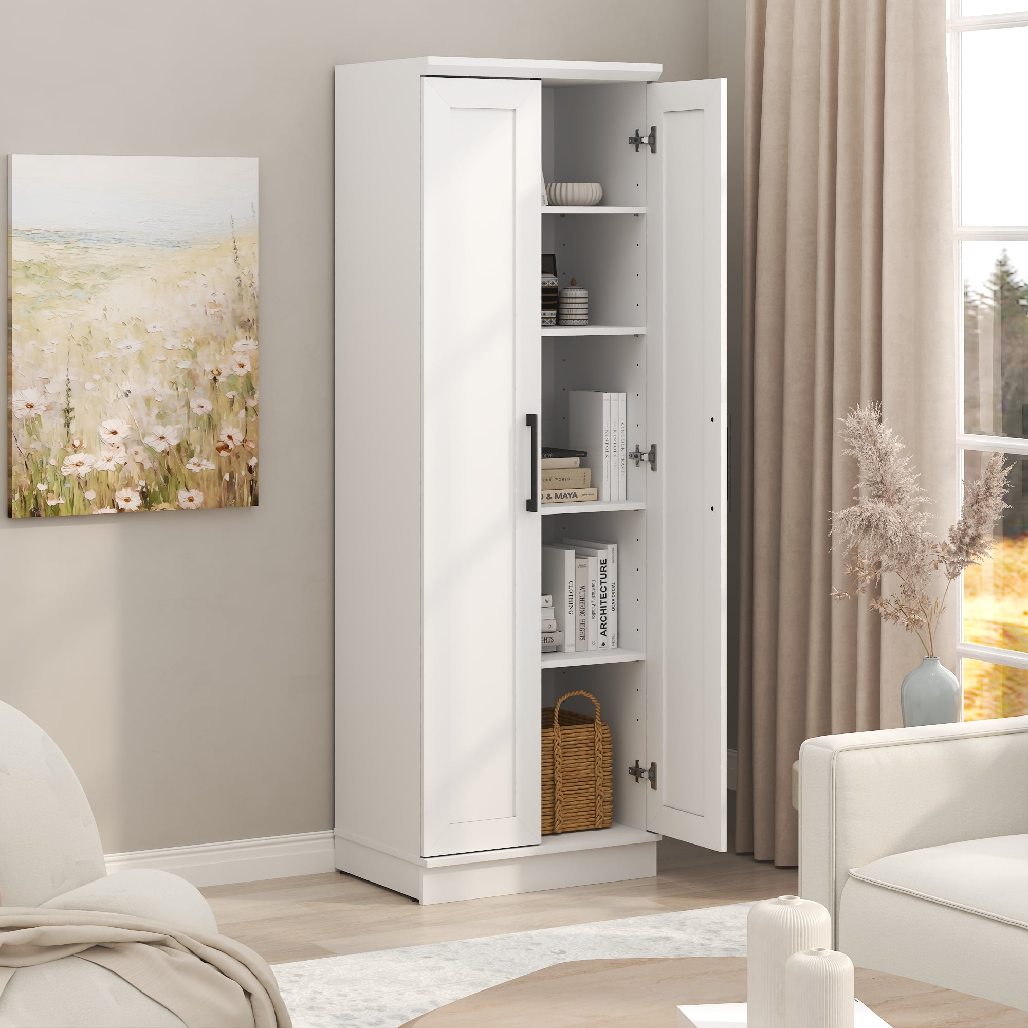 Furinno Robin Kitchen Storage Cabinet with 2 Doors (White, 23.31 in W x 71.18 in H) w5ht4