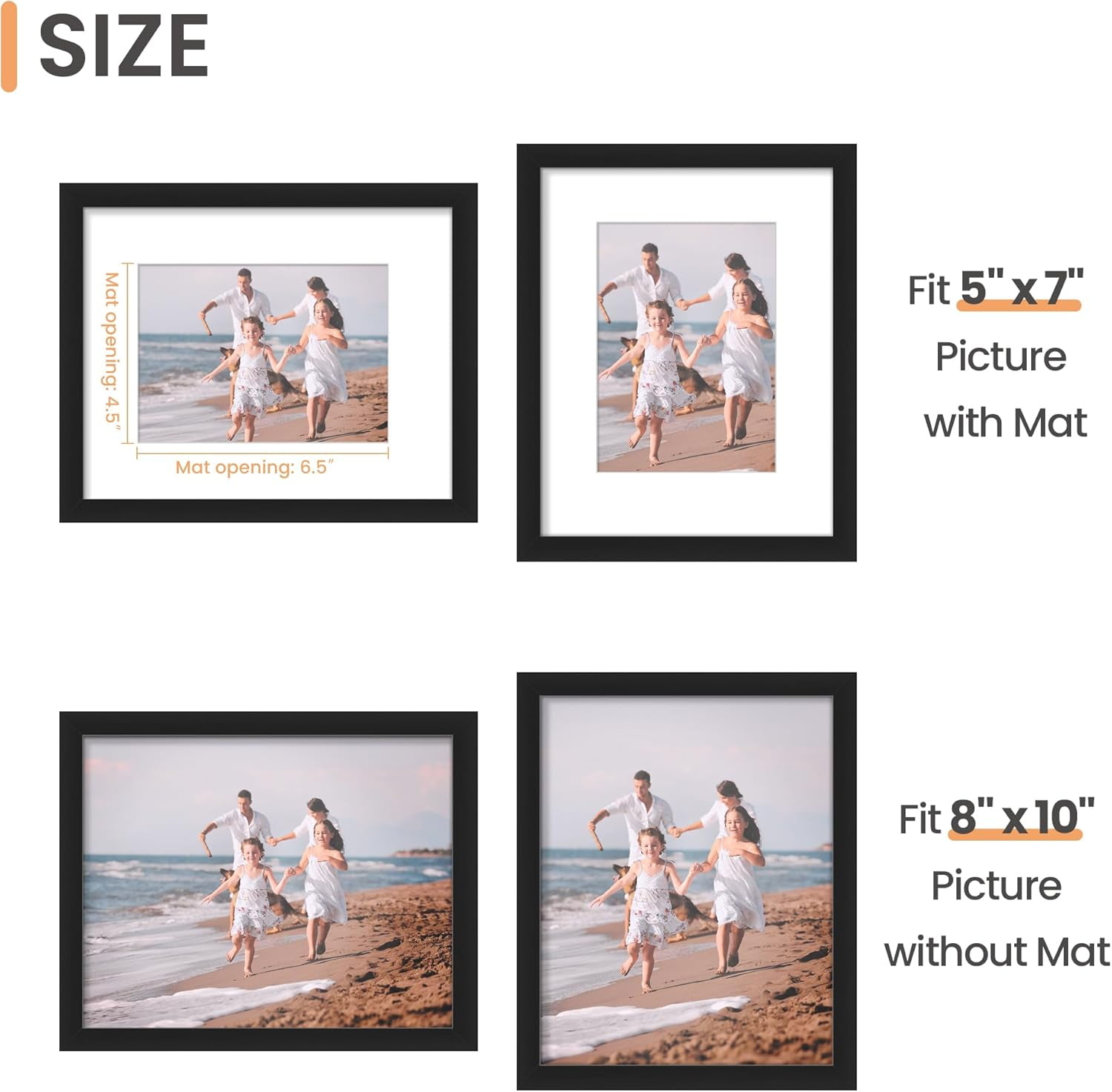 Sindcom 6 Pack Picture Frames for Wall Gallery Display (Black, 8x10 in) x32ak