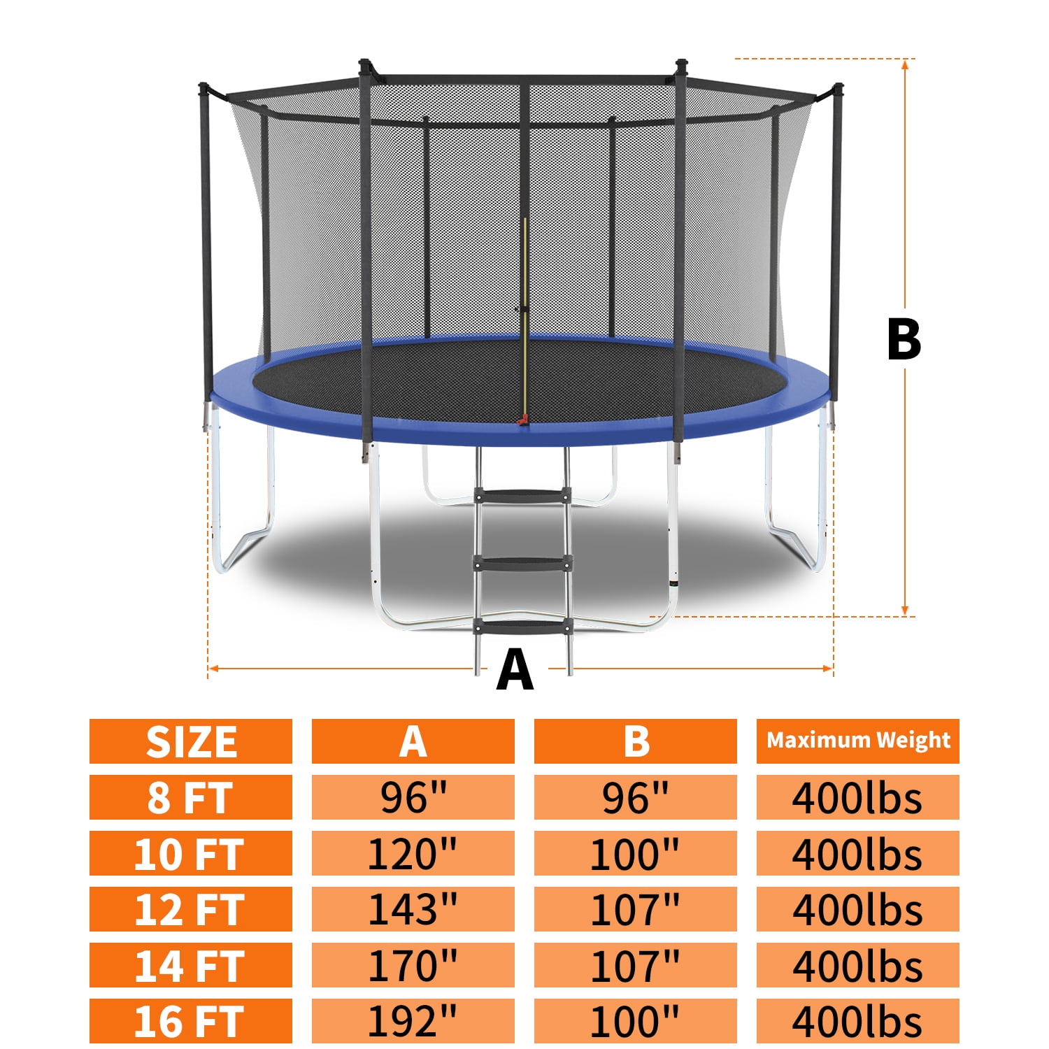 HooKung 8ft Outdoor Trampoline with Safety Enclosure Net and Heavy-Duty Jump Pad (Black, 8 ft) vp4am