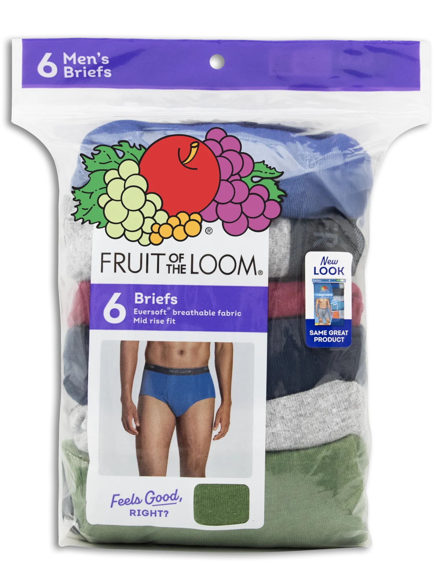 Fruit of the Loom Men's Cotton Briefs Moisture-Wicking Mid-Rise Underwear (Assorted, 6-Pack) 862hv