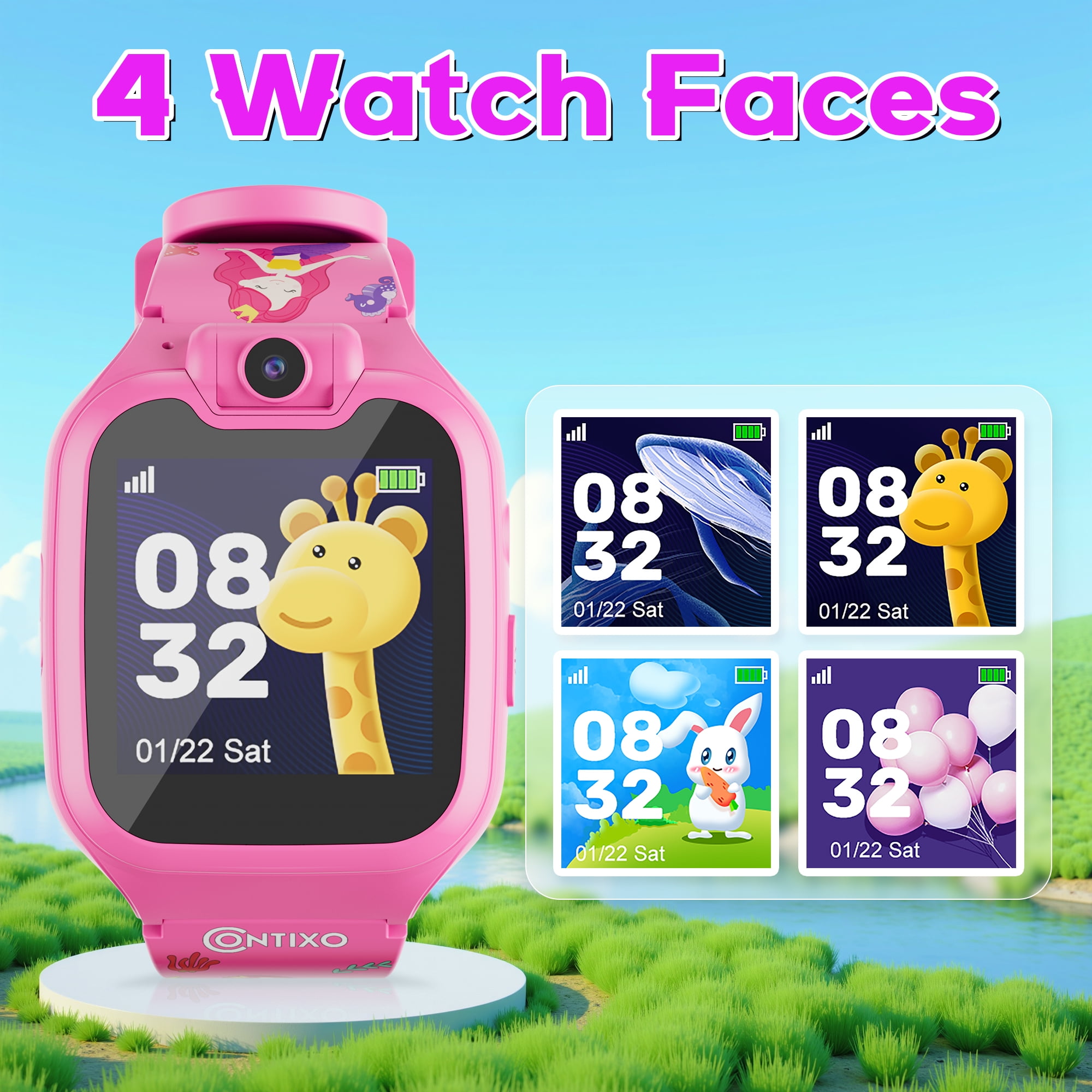 Contixo Kids Smart Watch with 1.54 in HD Touch Screen, Educational Learning Games and Rotating Camera (Pink) ubkxj