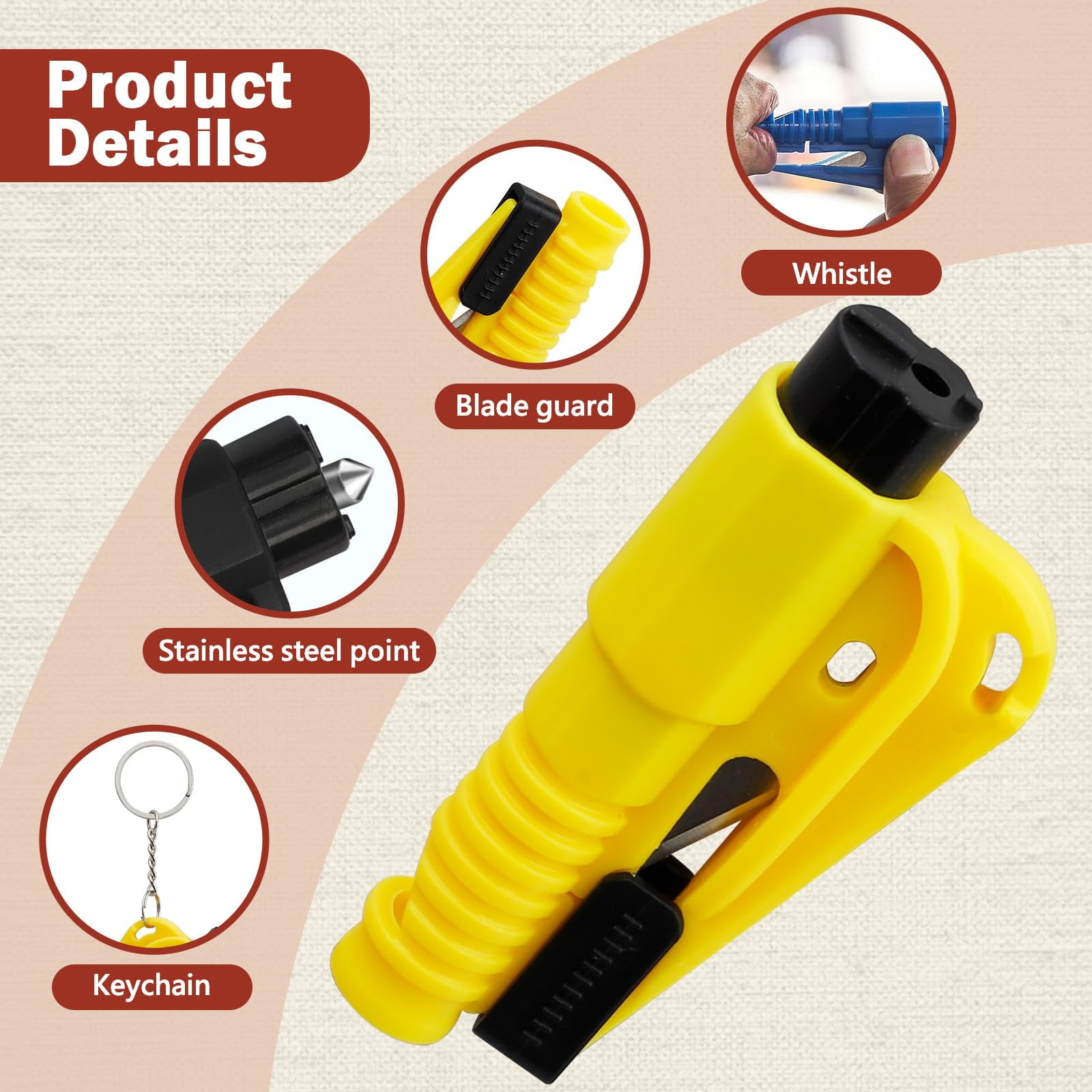 DIYSMART Emergency Escape Tool Keychain, Car Window Breaker and Seatbelt Cutter (8-Pack, 2.95 in x 1.38 in) gq5sr