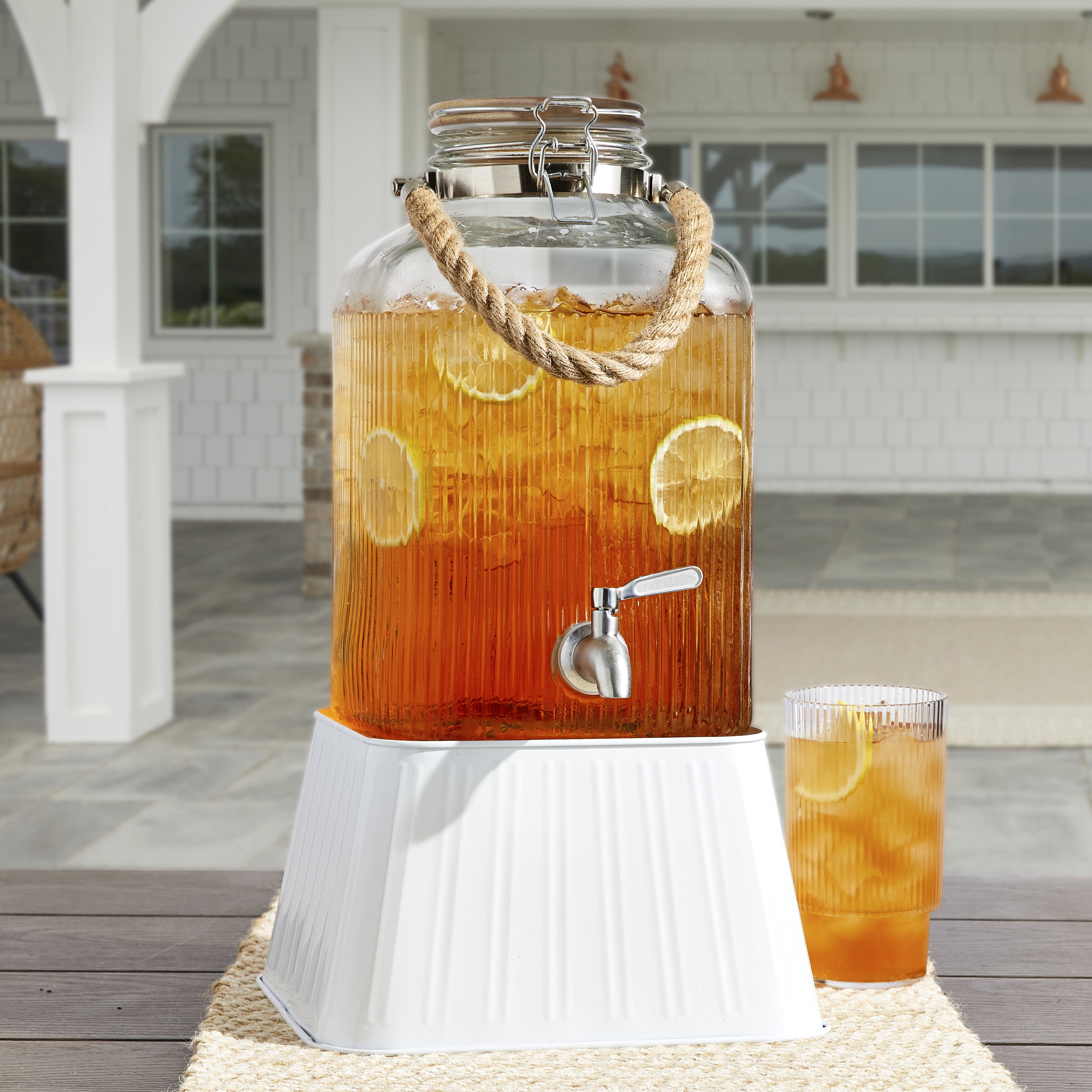 Better Homes & Gardens Eco Glass Beverage Dispenser with Wood Lid (Clear, 2 gal) so02o