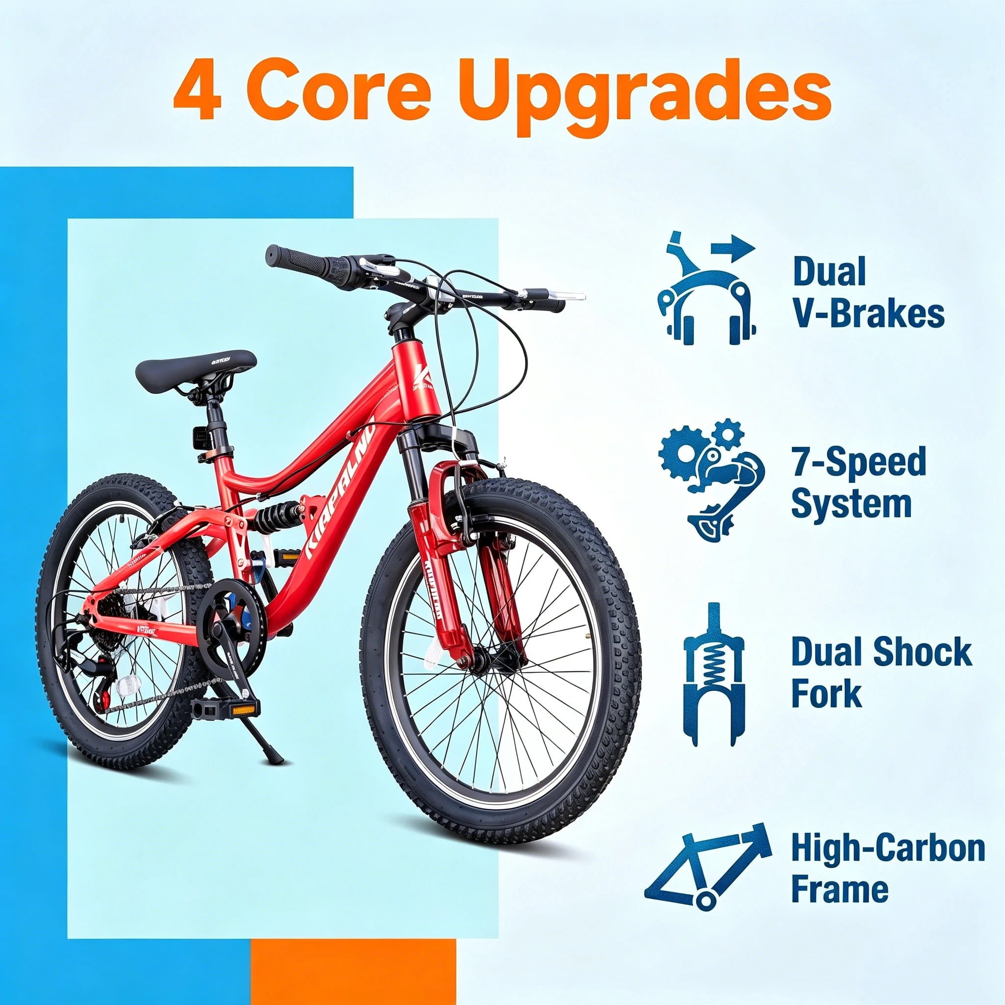 Ambifirner 20 Inch Mountain Bike, 7-Speed Dual-Suspension Bicycle with Steel Frame (Red, 20 in) 97pne