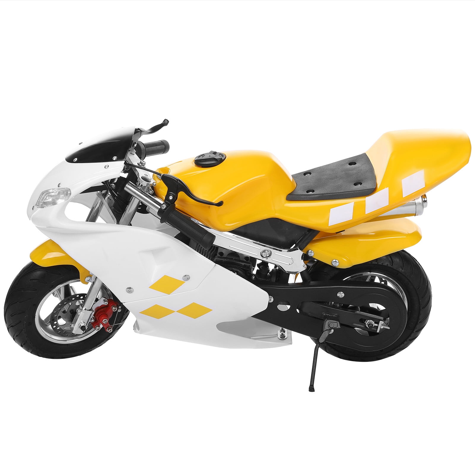 Aqyh Kids Gas Pocket Bike, 49cc 2-Stroke Mini Motorcycle with Dual Disc Brakes and Headlights (White and Yellow, 170 lb Max Load) caajz