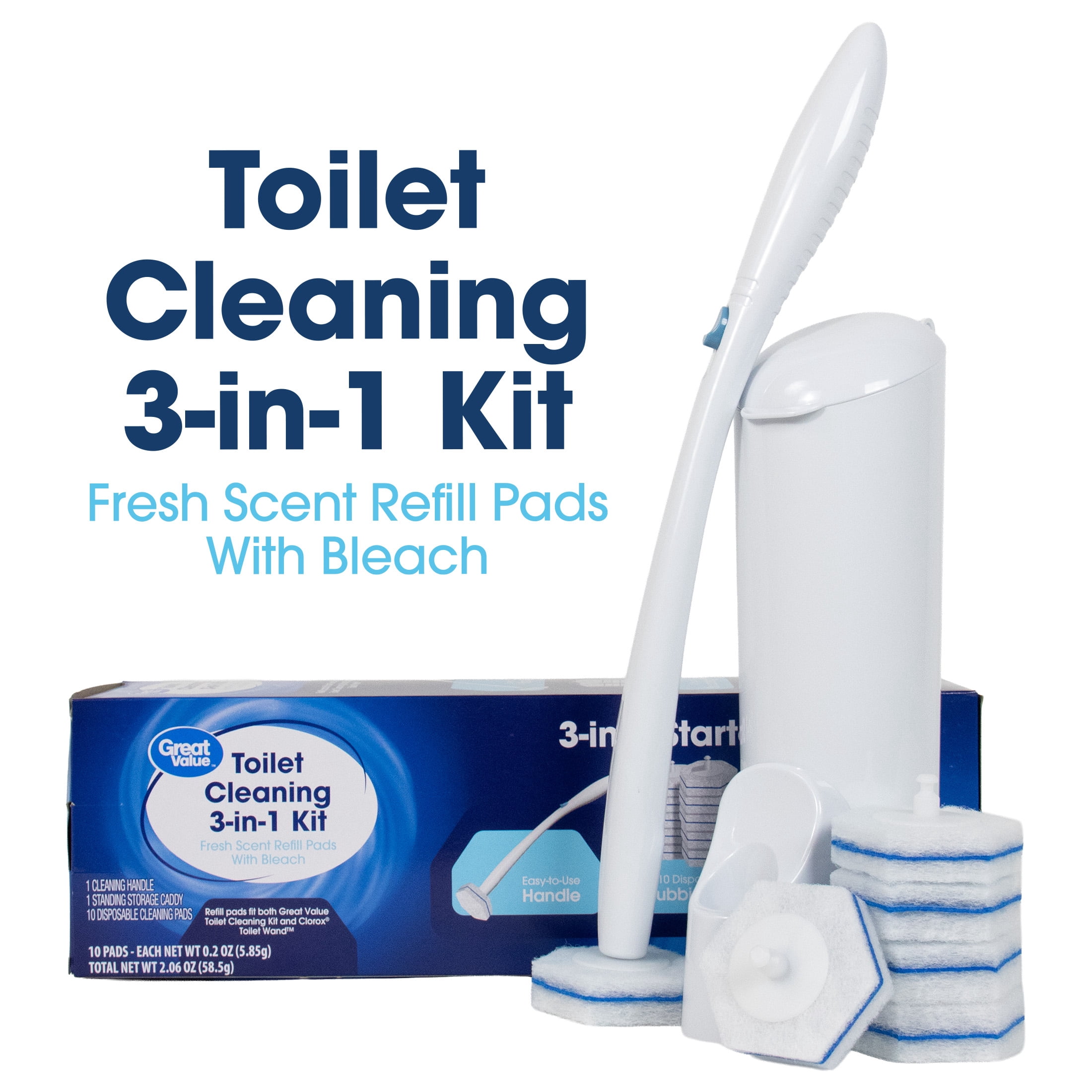 Great Value Toilet Cleaning System (1 Handle, 1 Caddy, 5 Disposable Scrubbing Pads) al8hd