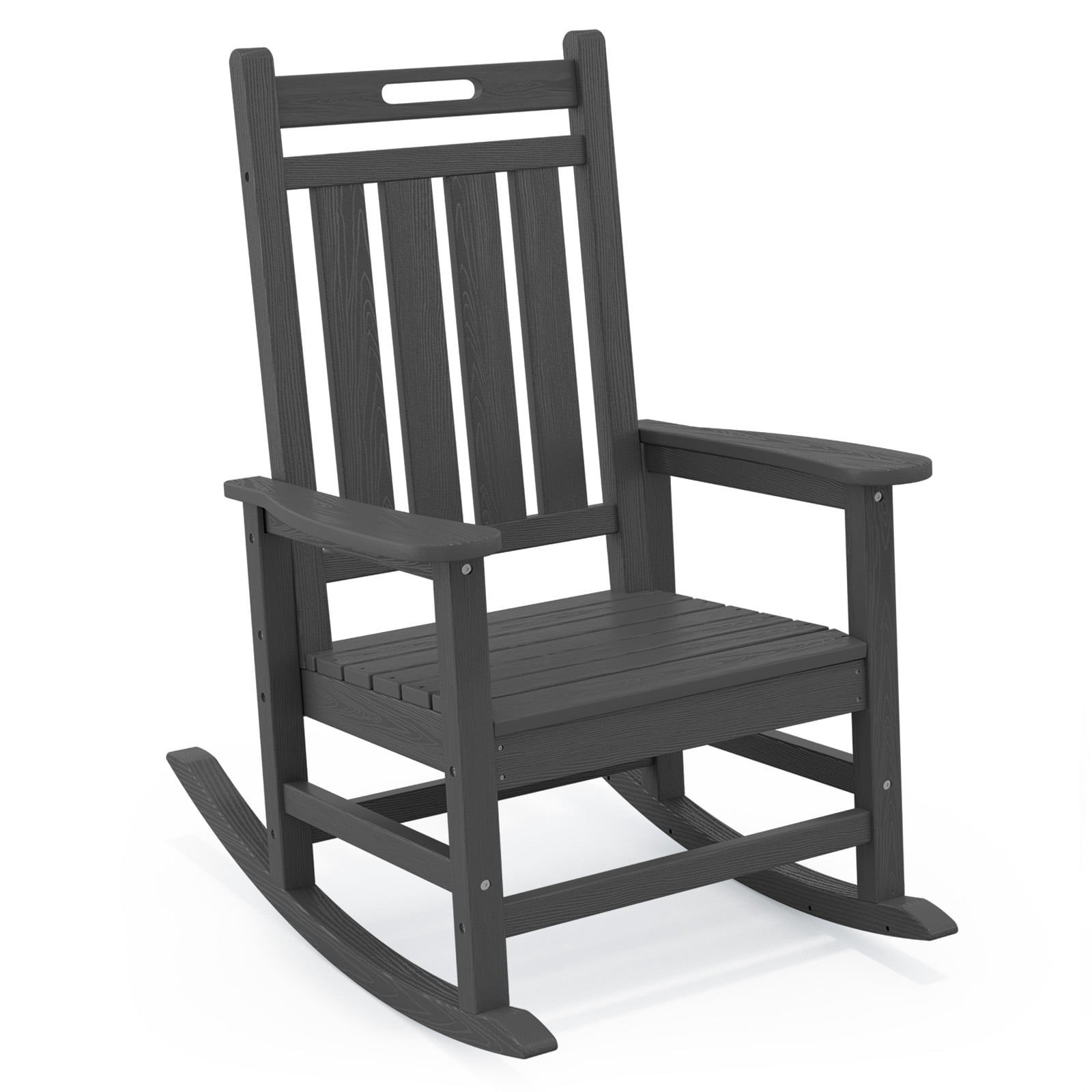 Loyalice HDPE Outdoor Rocking Chair, All-Weather High Back Patio Rocker with Wood-Grain Texture (Gray) 1kiwq