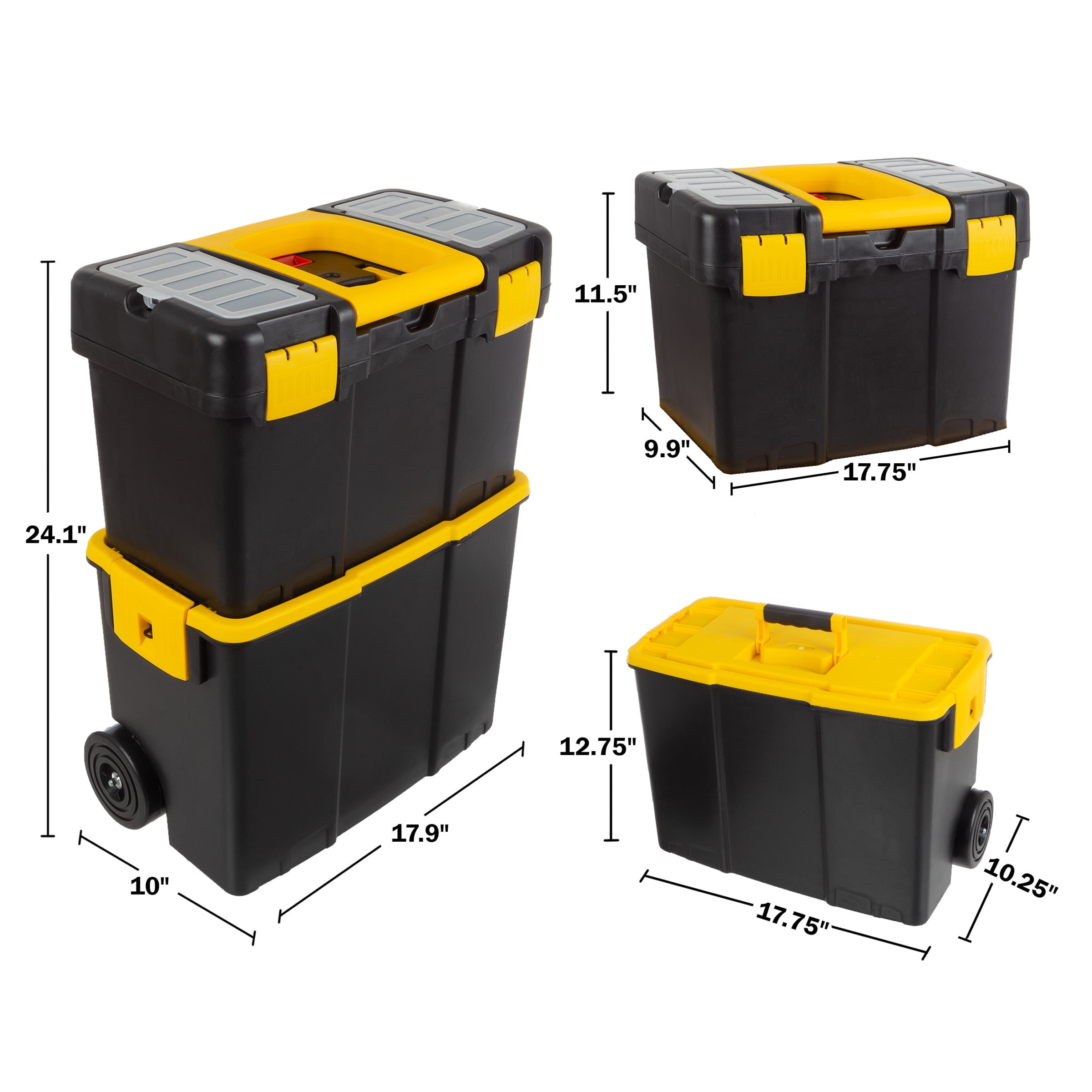 Stalwart Portable Rolling Tool Box (2-in-1 Stackable Organizer, Black and Yellow, 10 in x 17.875 in x 24.125 in) avzy5