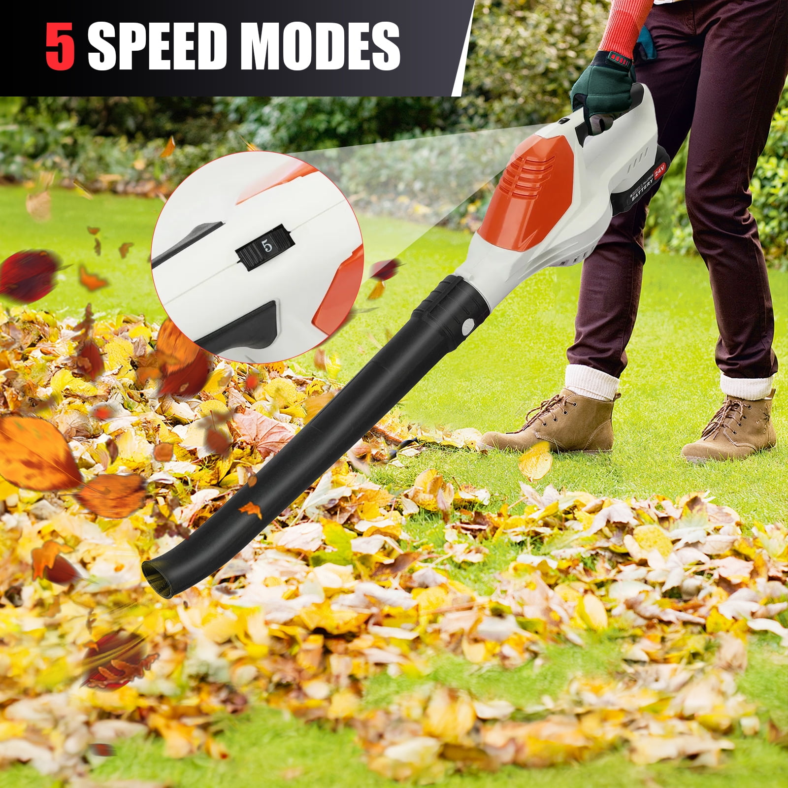 Torio Cordless Leaf Blower, 5-Speed Electric Power Sweeper with 2 Batteries (White, 3.5 lb) y9qve