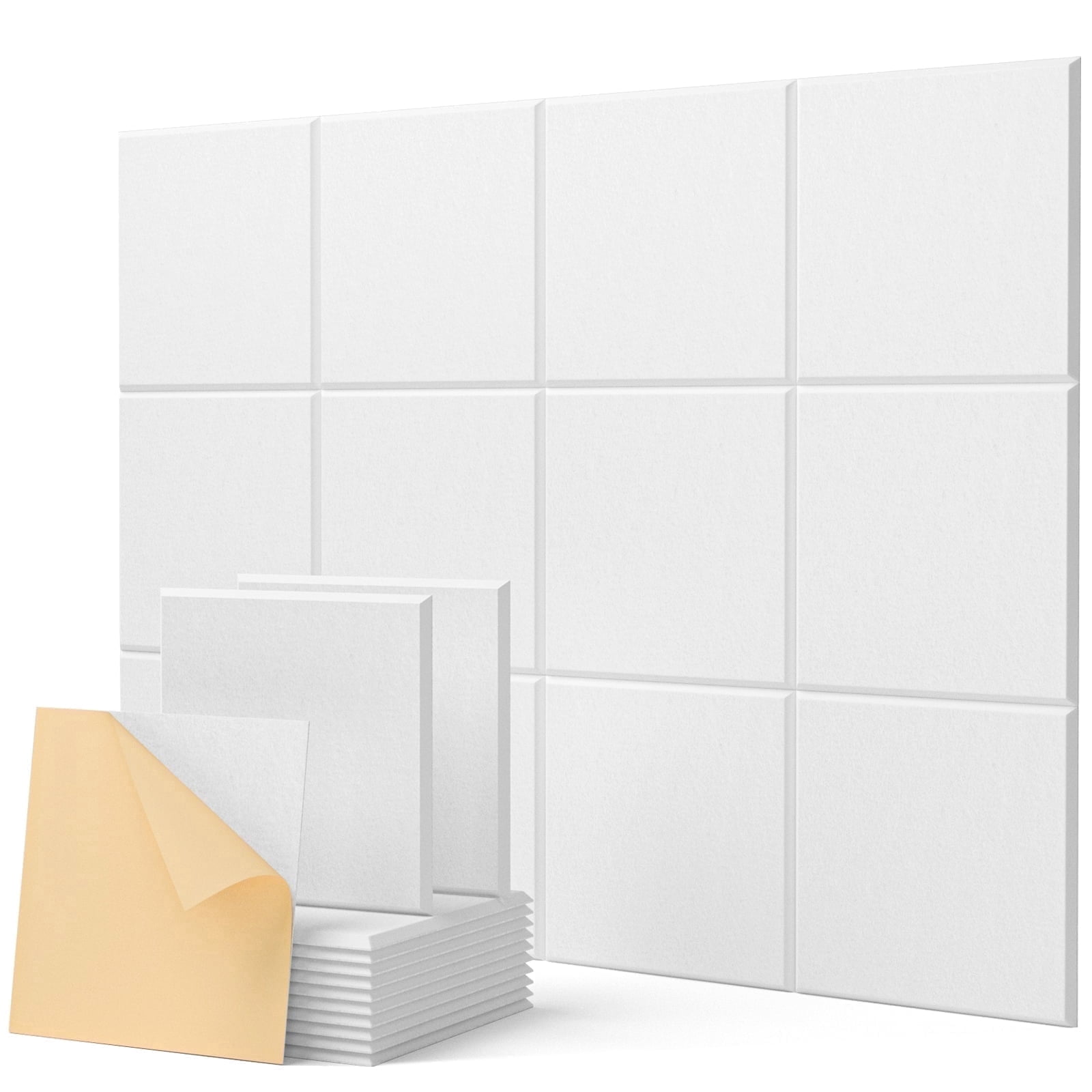 Soundsbay Soundproof Wall Panels Self-Adhesive Acoustic Noise Cancelling Tiles (White, 12 Pack, 12 in x 12 in x 0.4 in) pqmgj