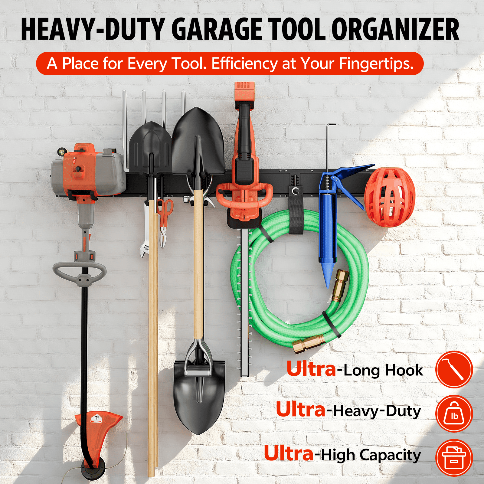 UNTIMATY Garage Tool Organizer Wall Mount Storage Rack with 7 Adjustable Hooks (48 in, 450 lb Capacity) x8xmj