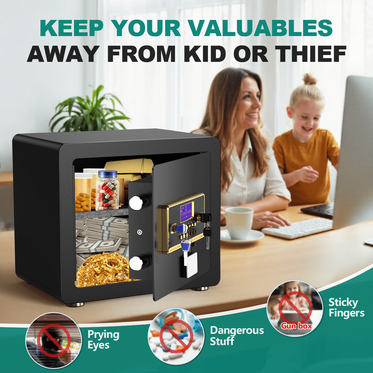 RYCUZO Home Security Safe Box with Digital Keypad and Adjustable Shelf (Black, 1.5 cu ft) e6jtl - Image 6