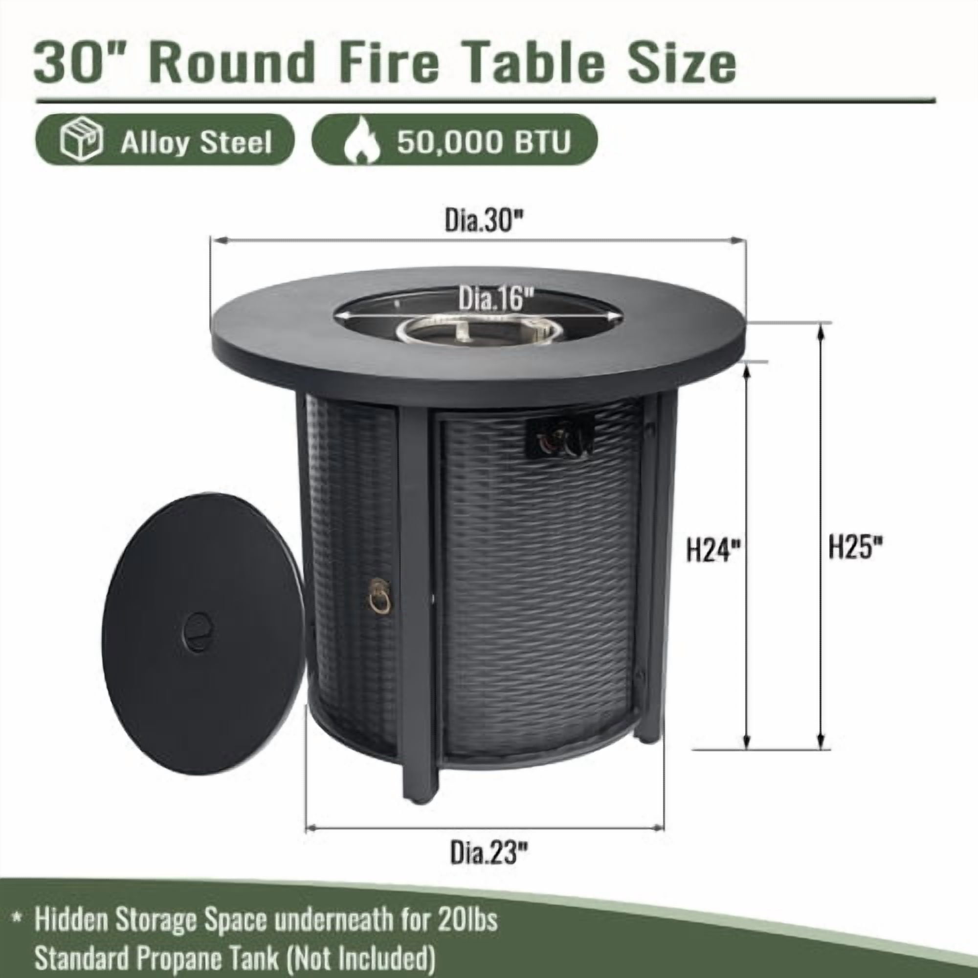 POVANLI 30 in Propane Gas Fire Pit Table, 50000 BTU Round Steel Outdoor Fireplace for Patio and Garden (Black, 30 in) dzrv2