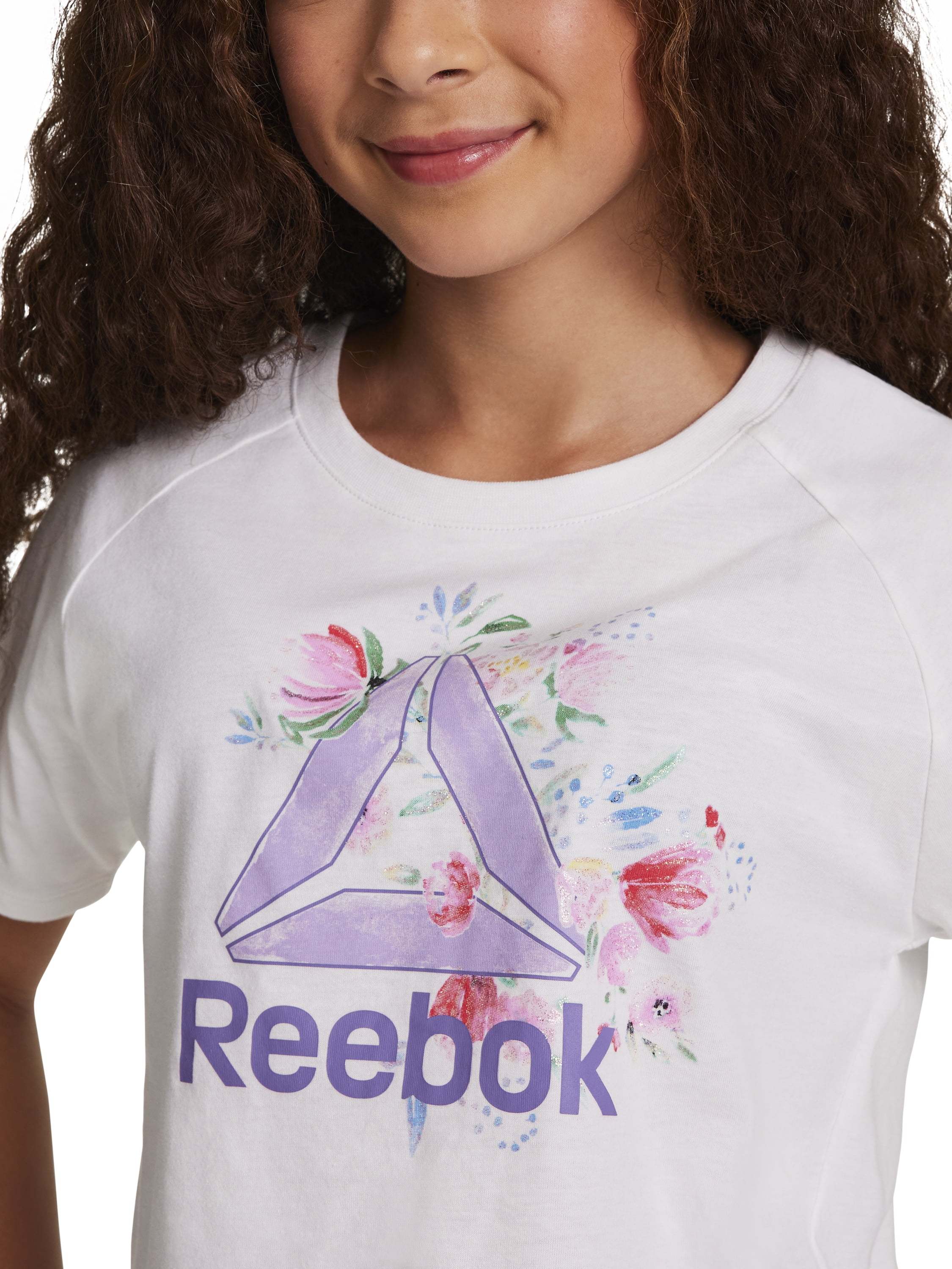 Reebok Girls Athletic Boxy Short Sleeve Graphic T-Shirt (White, S) 1nhbk