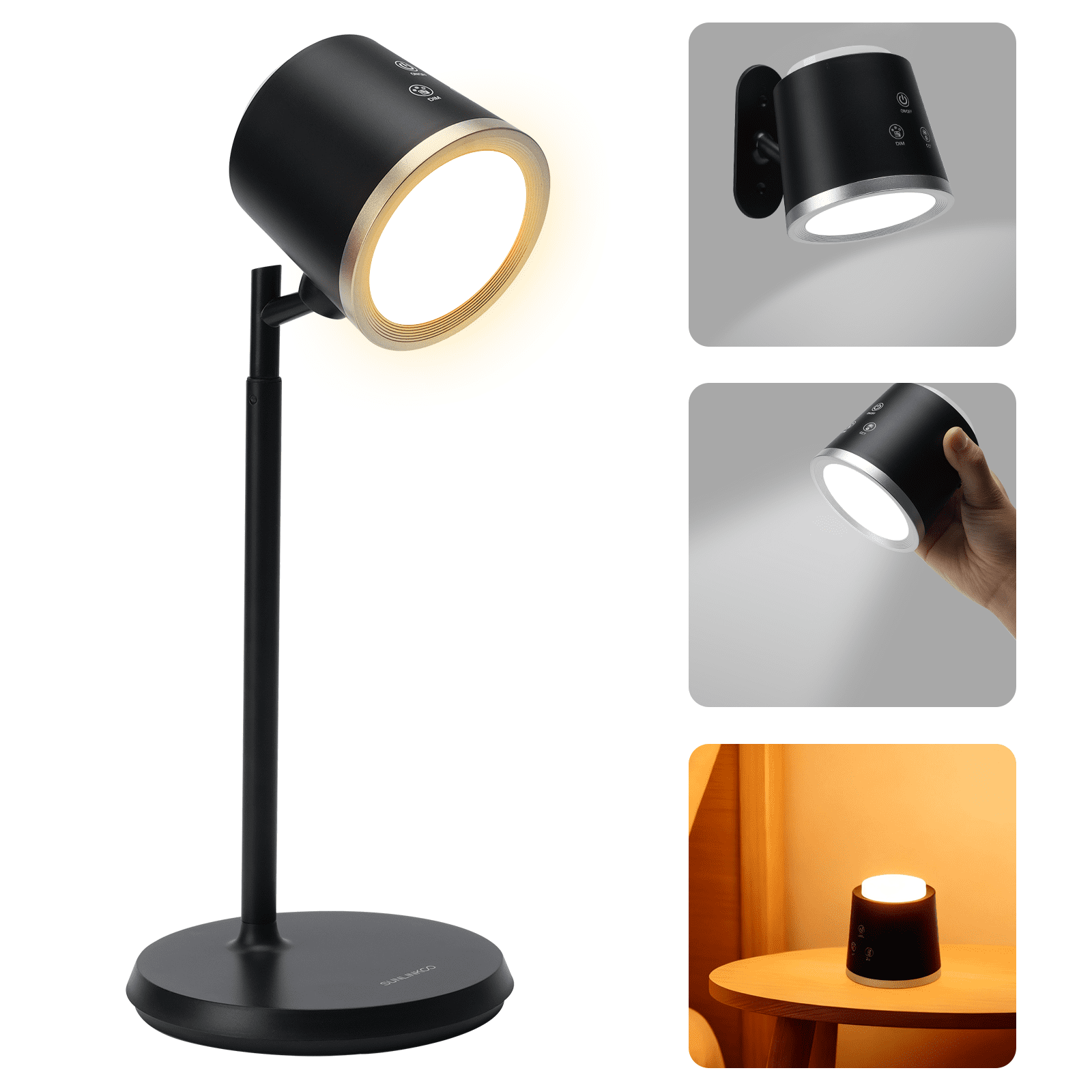 YULINKCO LED Desk Lamp with USB Charging Port, 360° Rotating Magnetic Task Light, Dimmable Bedside Reading Lamp (White, 1500 mAh) meg3c