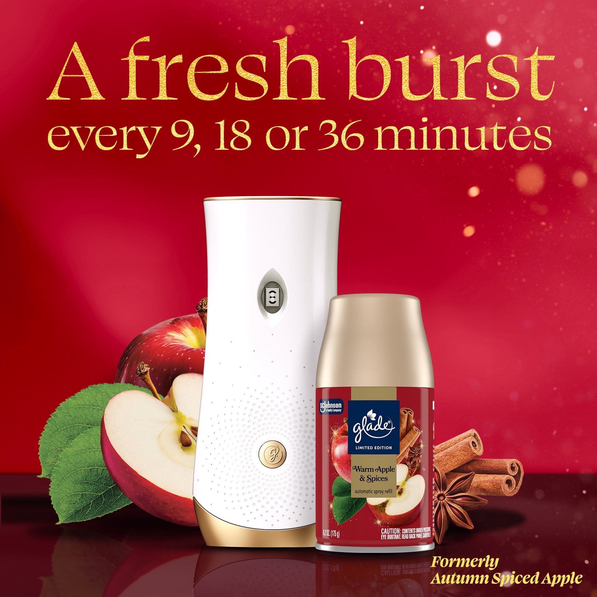 Glade Automatic Spray Air Freshener Refill, Warm Apple & Spices, Long-Lasting Fragrance (6.2 oz, 2 Count) 98xa4