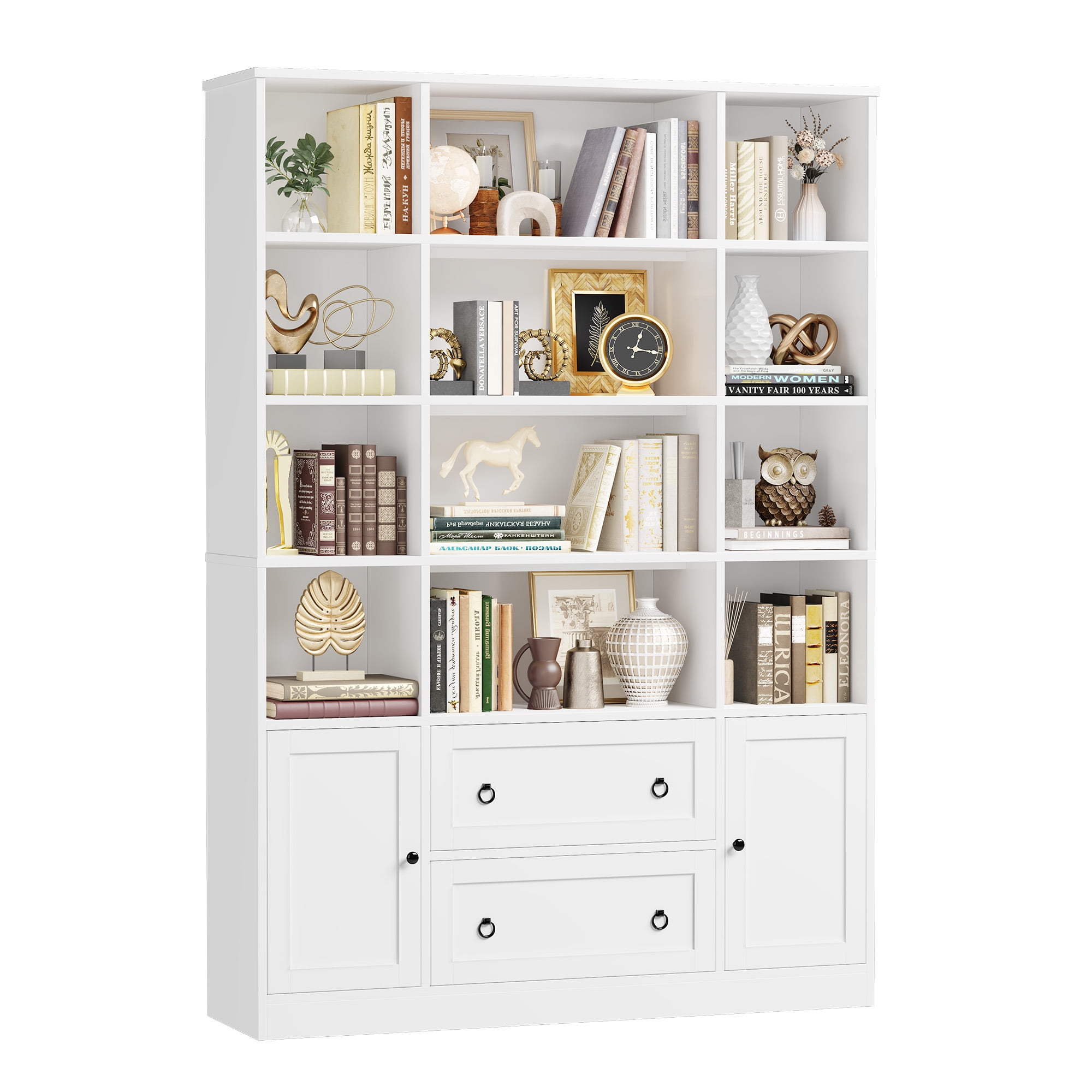 Homfa 12-Cube Tall Bookshelf with Storage Drawers and Doors (White, 71.1 in H x 47.2 in W x 11.8 in D) gkov0
