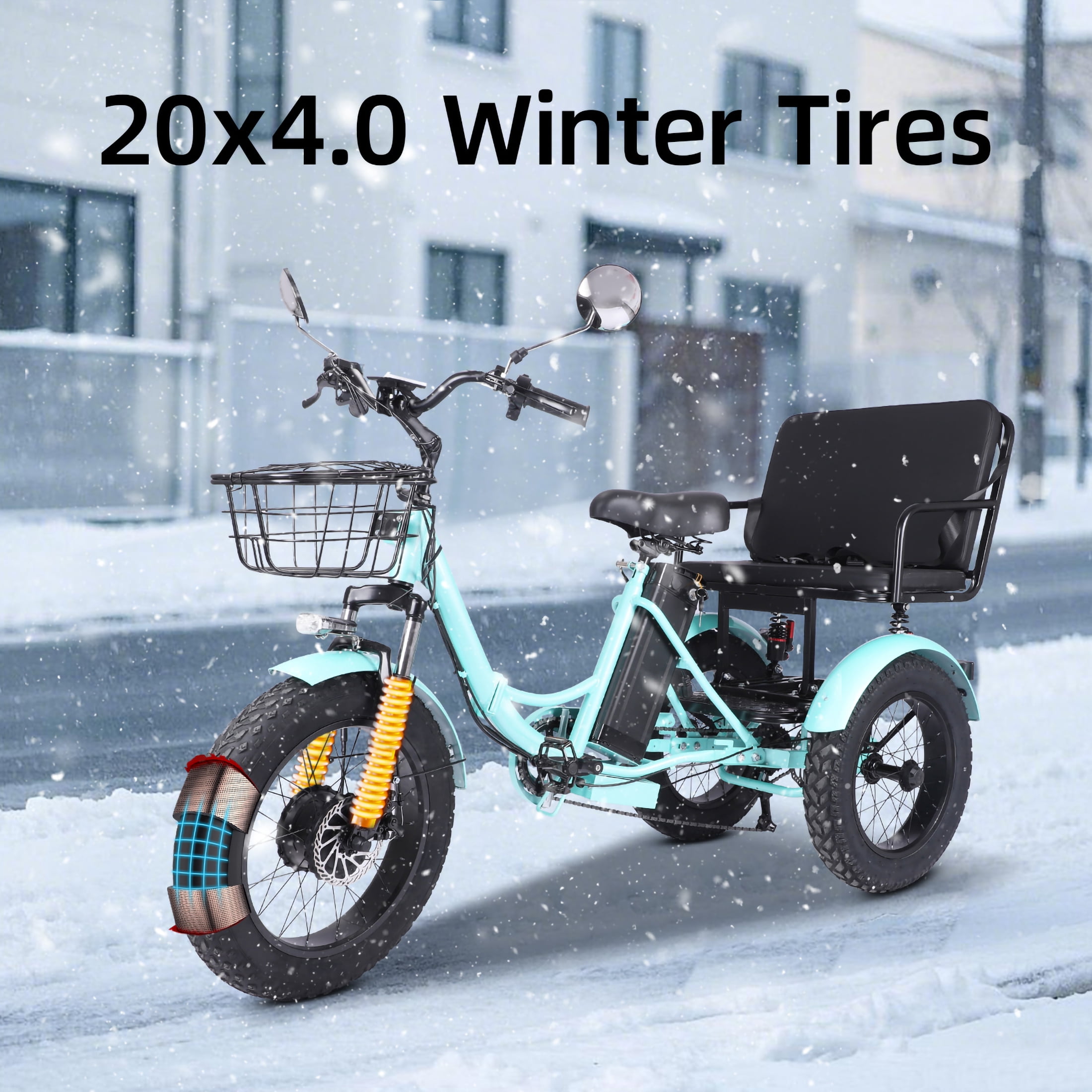 Vicamy Adult Electric Tricycle with 500W Motor and Fat Tires (Blue, 360 lb Capacity) h3rxe