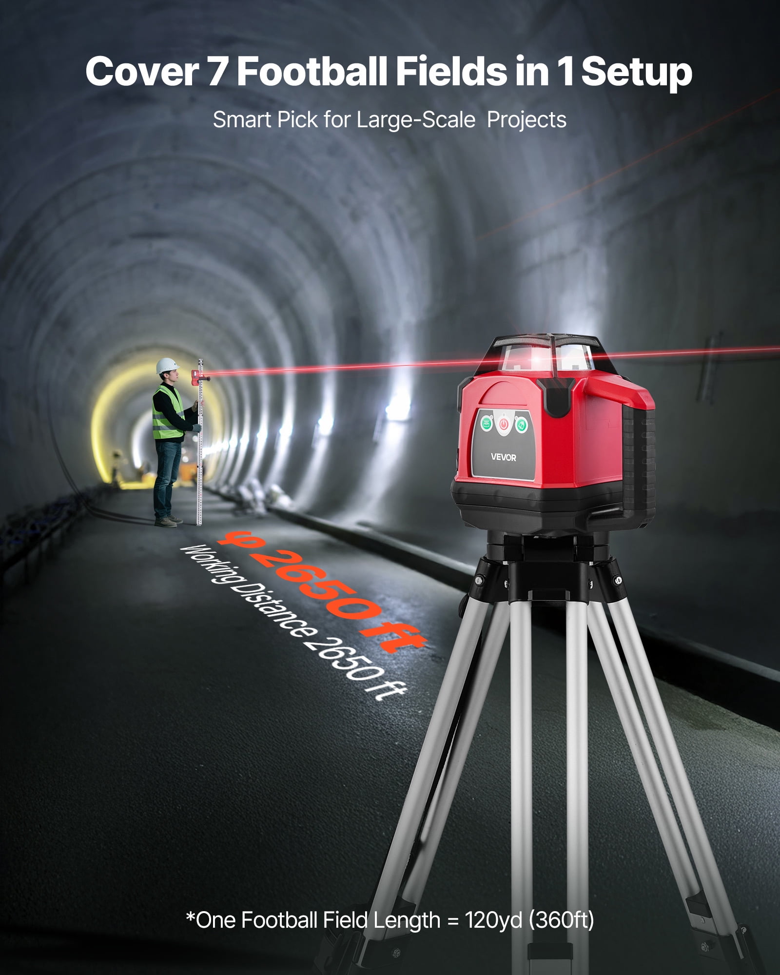 VEVOR Rotary Laser Level Kit, 360-Degree Self-Leveling Red Laser Transit with Tripod and Receiver (2650 ft Range) 9ftcg