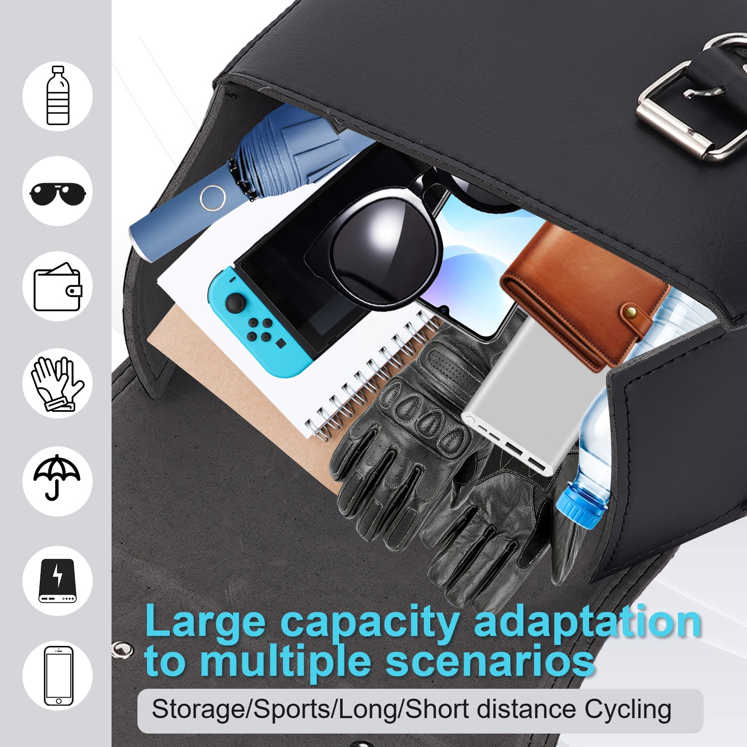 XiongXiong Motorcycle Saddlebags Waterproof PU Leather Side Panniers for Cruiser Biker (Black, 11.4 x 9.4 x 5.1 in, 1 Pair) p1sji