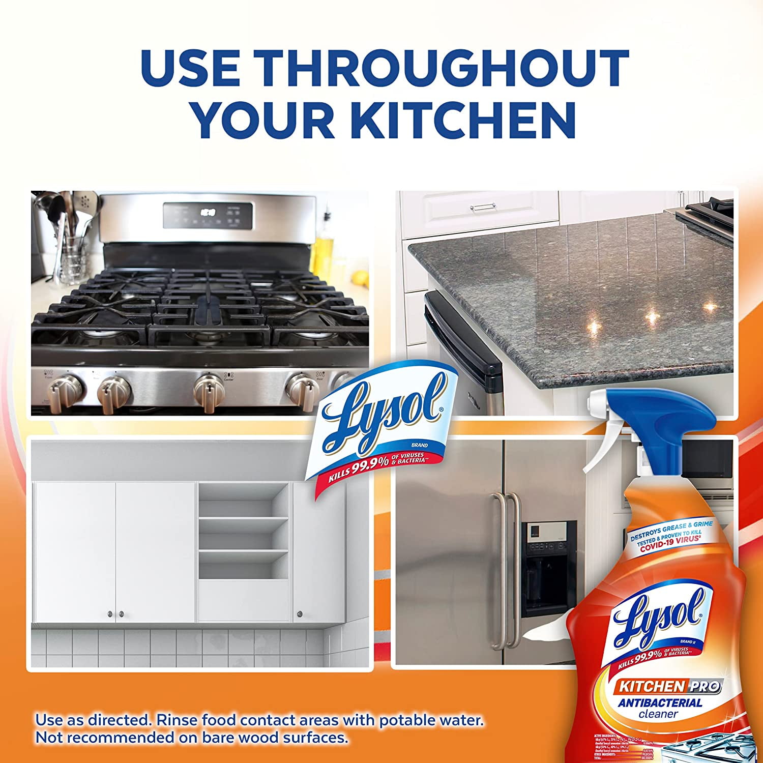 Lysol Kitchen Pro Antibacterial Cleaner Spray, Grease-Cutting Formula (Atlantic Fresh, 22 fl oz, Pack of 3) r82h4