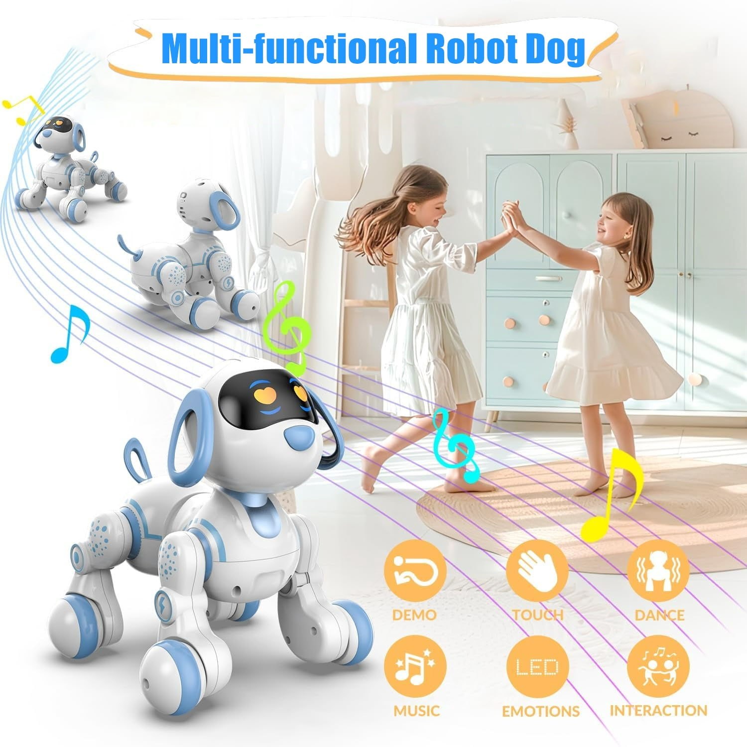 KIVDIT Programmable Remote Control Robot Dog, Interactive RC Toy with Singing and Dancing (Blue, 1 Pack) mqvfv