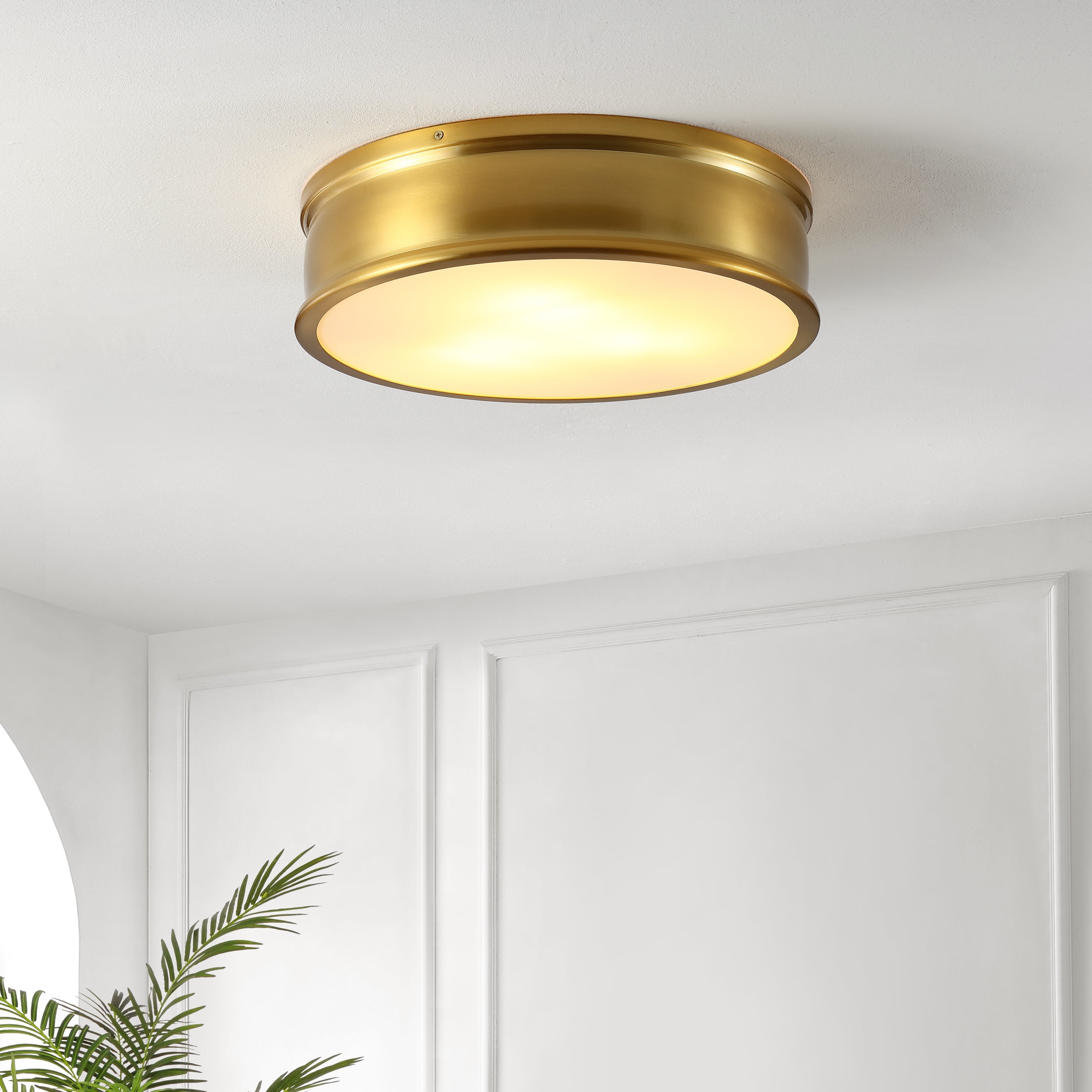 Safavieh Adria Modern 3-Light Flush Mount Ceiling Fixture with Glass Shade (Brass Gold, 16.5 in) jouvd