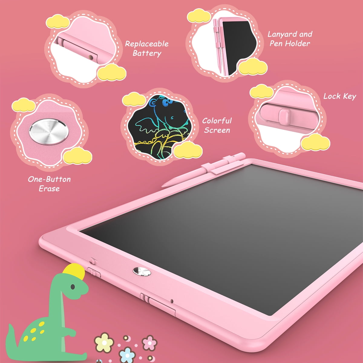 Xueyu LCD Writing Tablet for Kids, 10 Inch Reusable Doodle Board, Educational Drawing Pad for Travel (Pink, 10 in) z8mia
