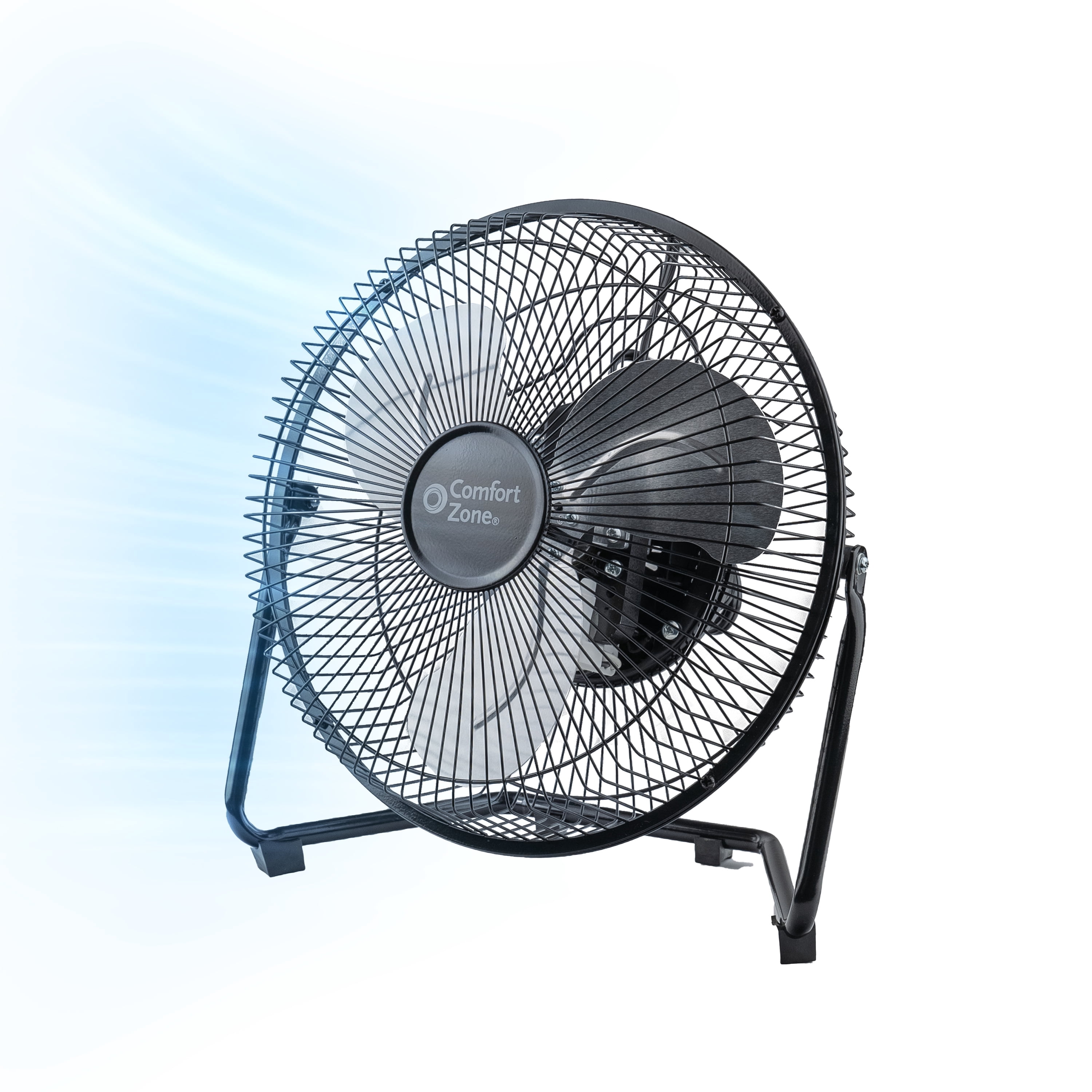 Comfort Zone 9 in. Cradle Floor Fan, 3-Speed Electric Air Circulator with Adjustable Tilt (Black, 11.4 in. Height) 4mppg