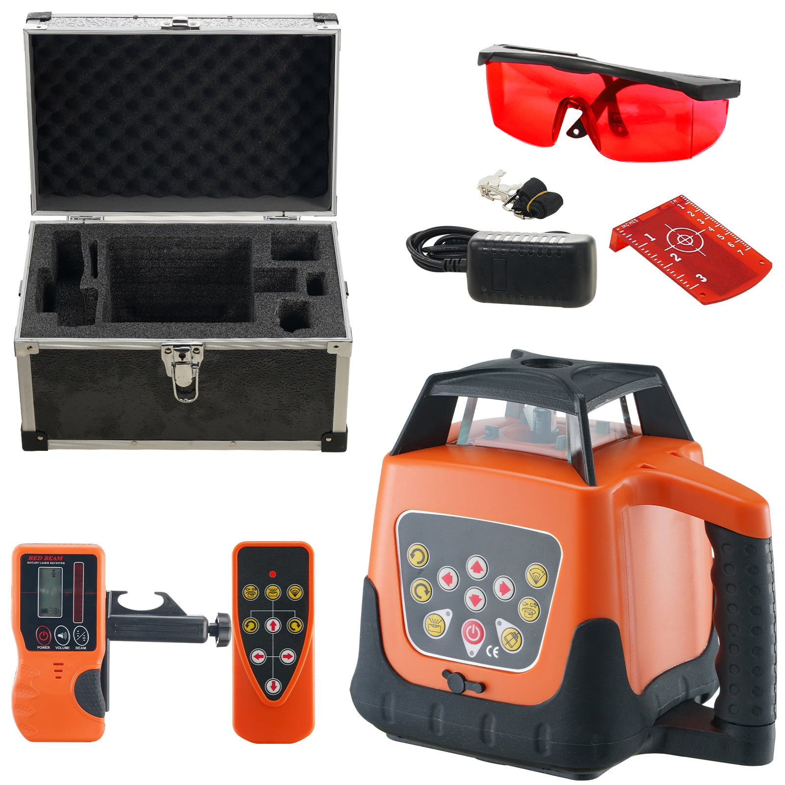 KFFKFF Rotary Laser Level, 360° Self-Leveling Tool with 1650 ft Range, IP66 Water-Resistant, Remote Control & Rechargeable Battery (Red, 1650 ft) etk12