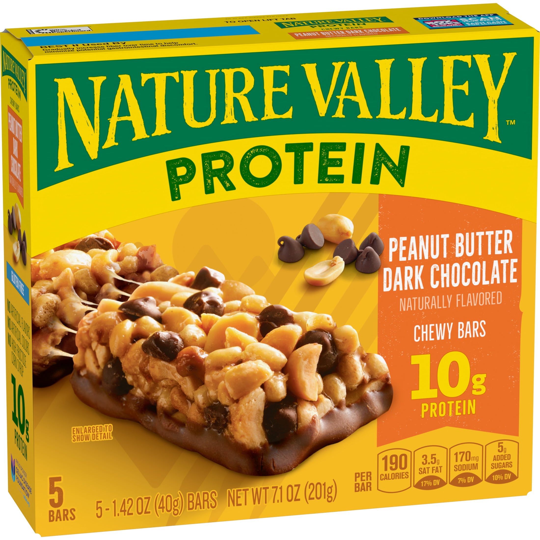 Nature Valley Protein Chewy Snack Bars, Peanut Butter Dark Chocolate (5 Bars, 7.1 oz) yl0fi