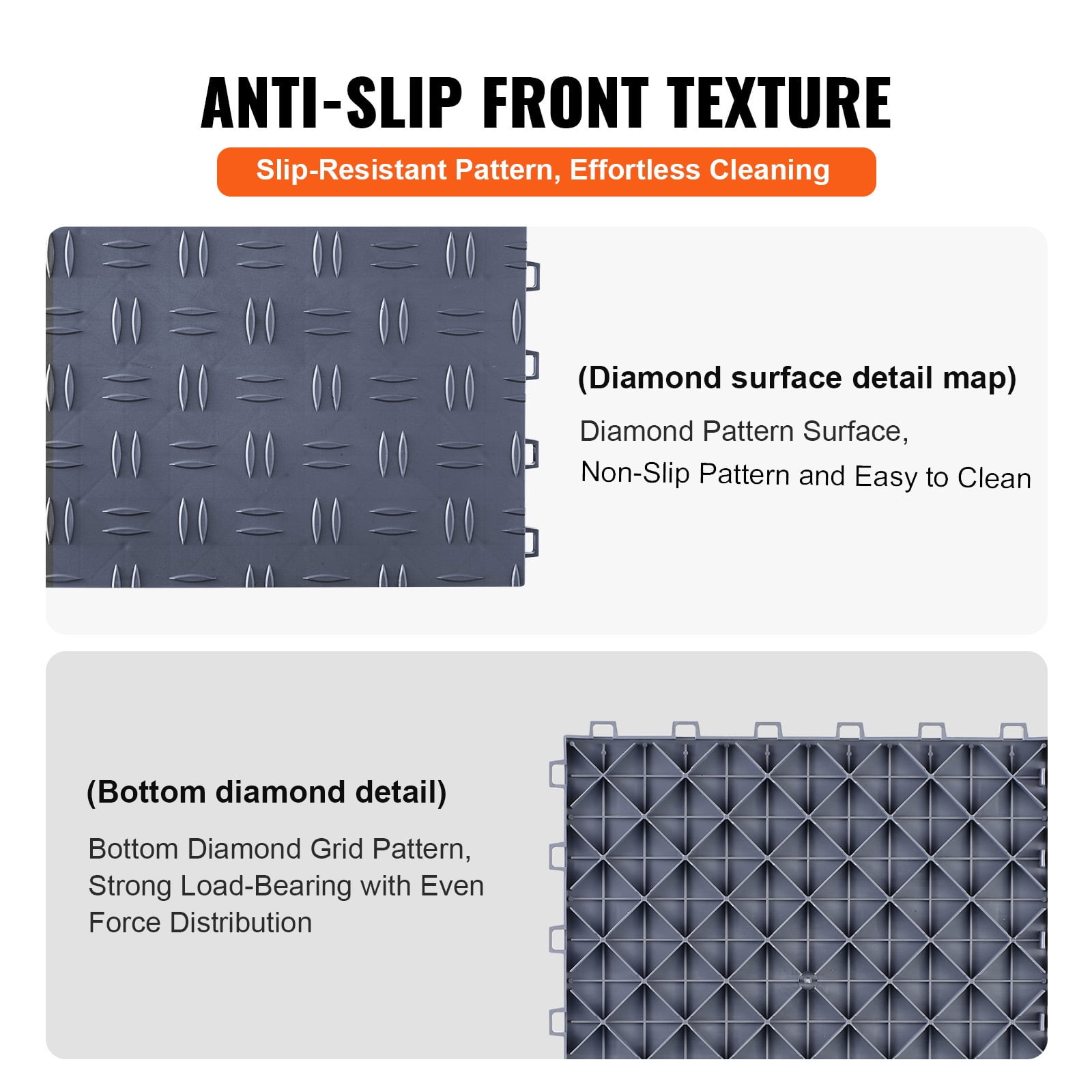 VEVOR Interlocking Garage Floor Tiles, Non-Slip Diamond Texture Flooring for Workshops and Basements (Graphite Gray, 25 Pack, 12 x 12 x 0.53 in) snxxr